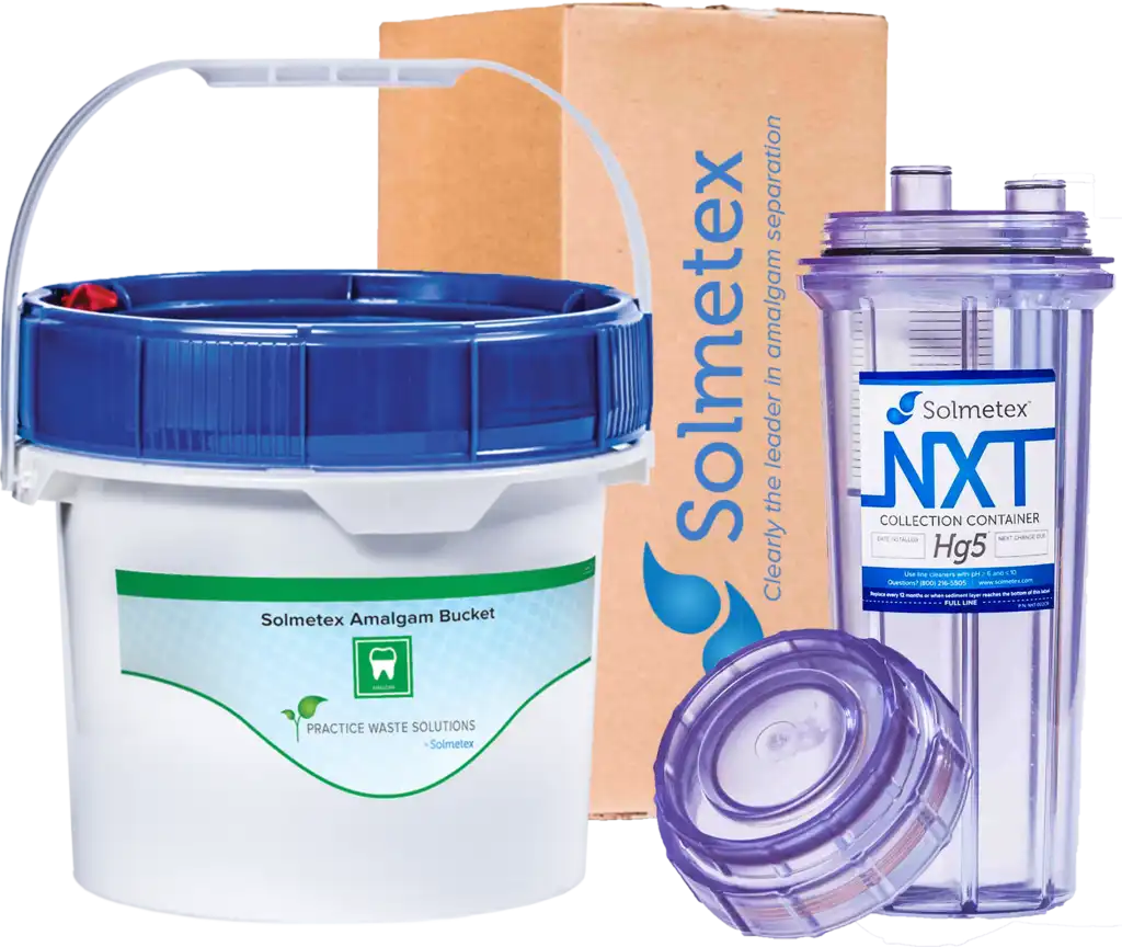 Solmetex NXT Hg5 Compliance Kit (NXT-HG5-CK) with Collection Container, PWS Amalgam Bucket, and PowerScrub Cleaner