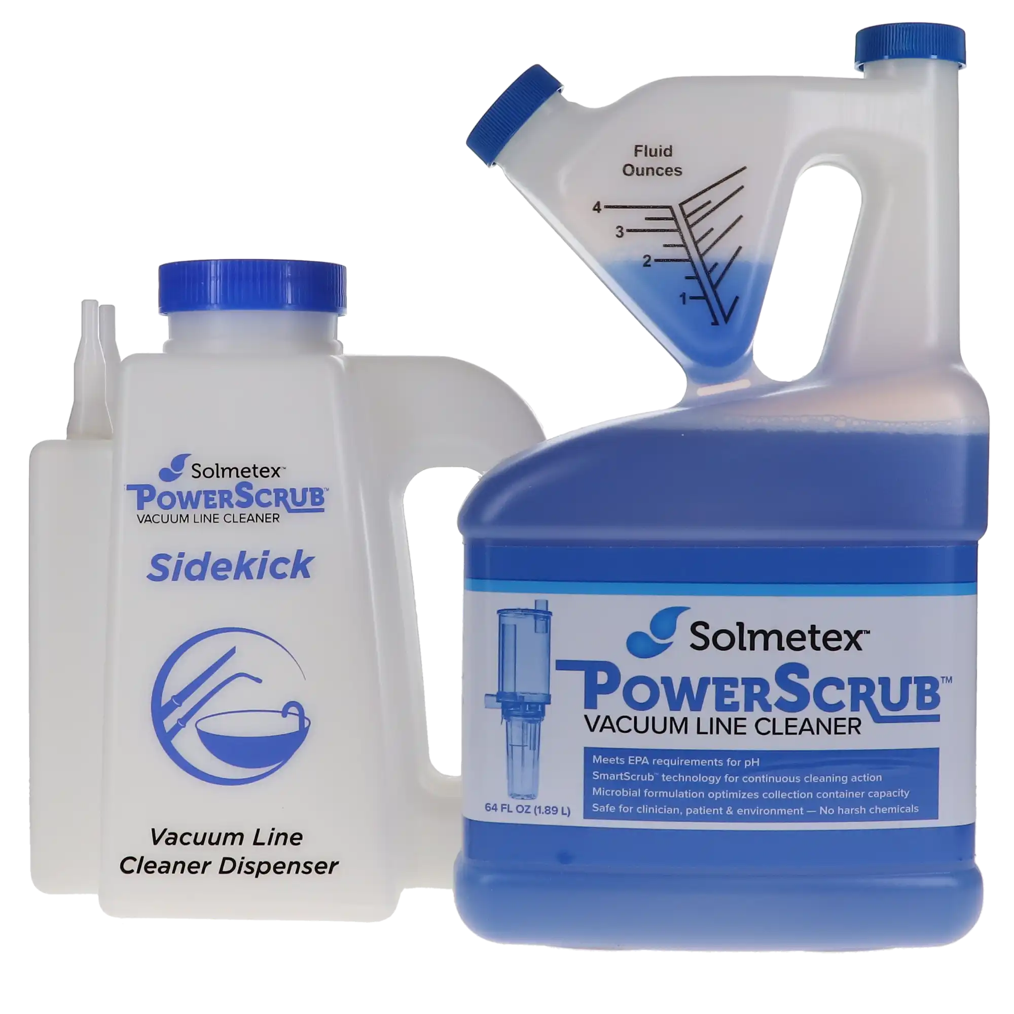 Solmetex PowerScrub Vacuum Line Cleaner Intro Kit, 64 oz Bottle with Sidekick Dispenser, PCS-VLIK