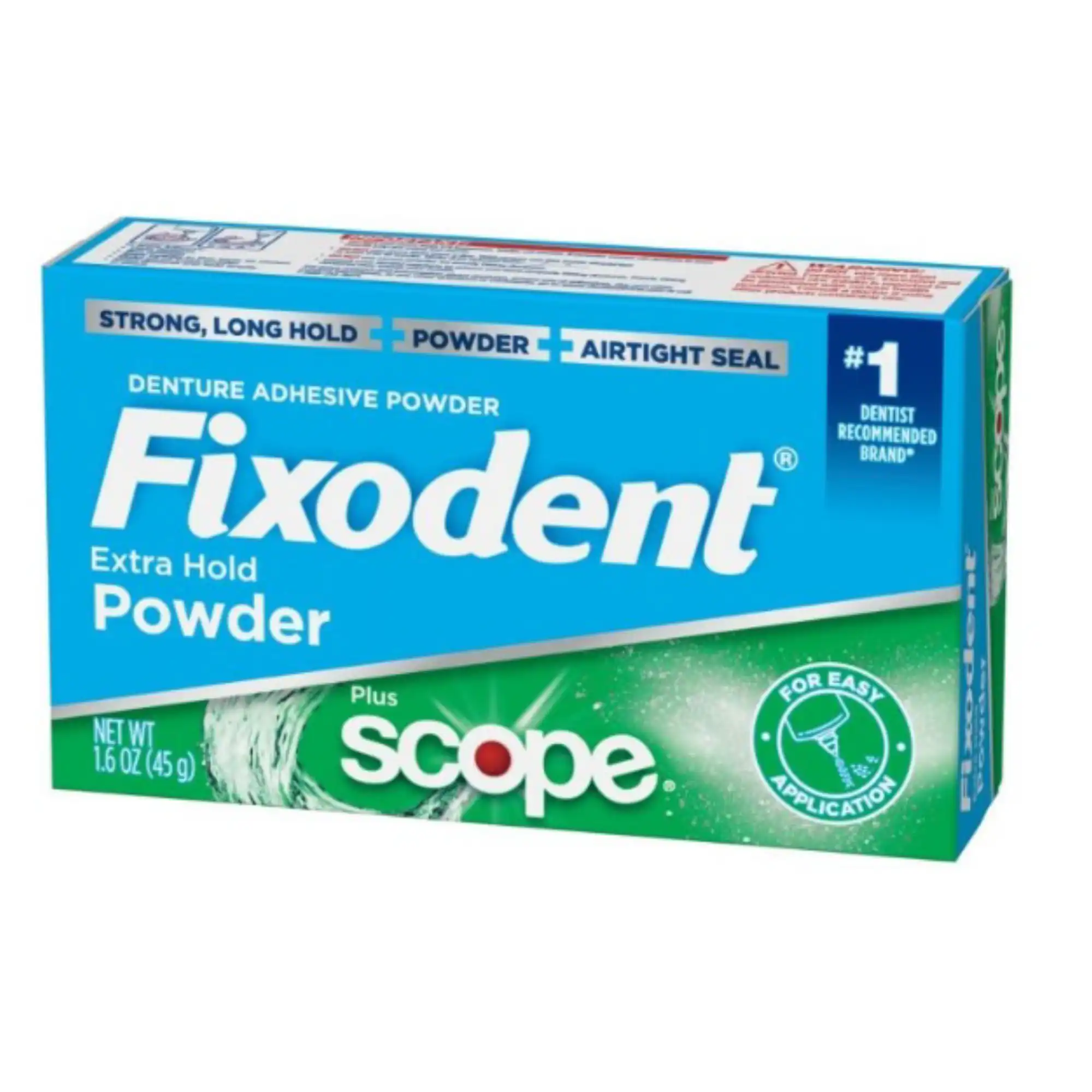 Fixodent Extra Hold Denture Adhesive Powder Plus Scope, 1.6 oz, 24/Case, 80257609/80362566