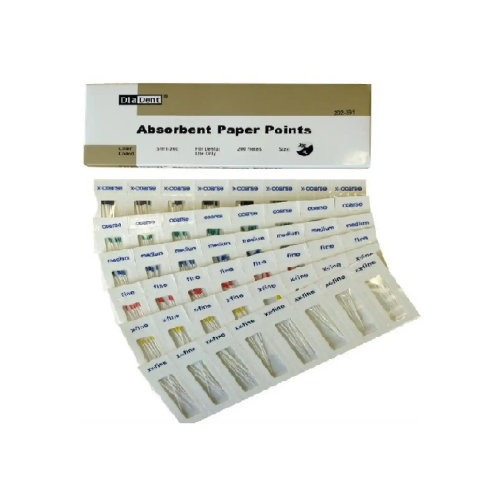 Diadent Absorbent Paper Points, X-Fine, Non-Marked, .02 Taper, Sterile, 200/Pk, 202-302