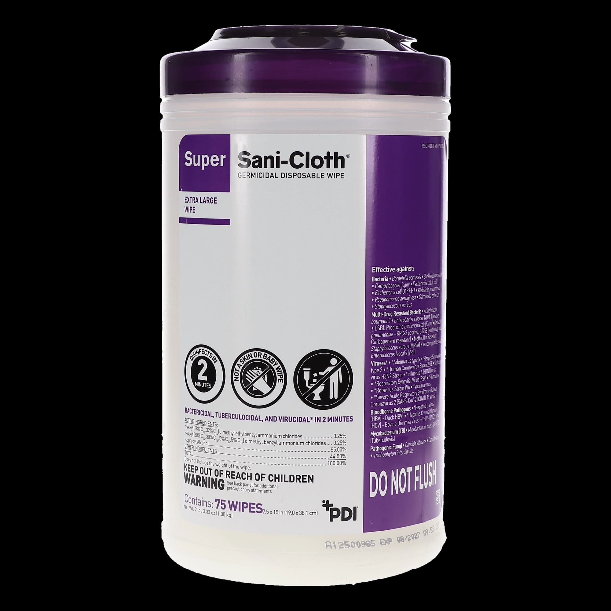 PDI Super Sani-Cloth Germicidal Disposable Wipes, X-Large, 7.5" x 15", 75/Canister, P86984