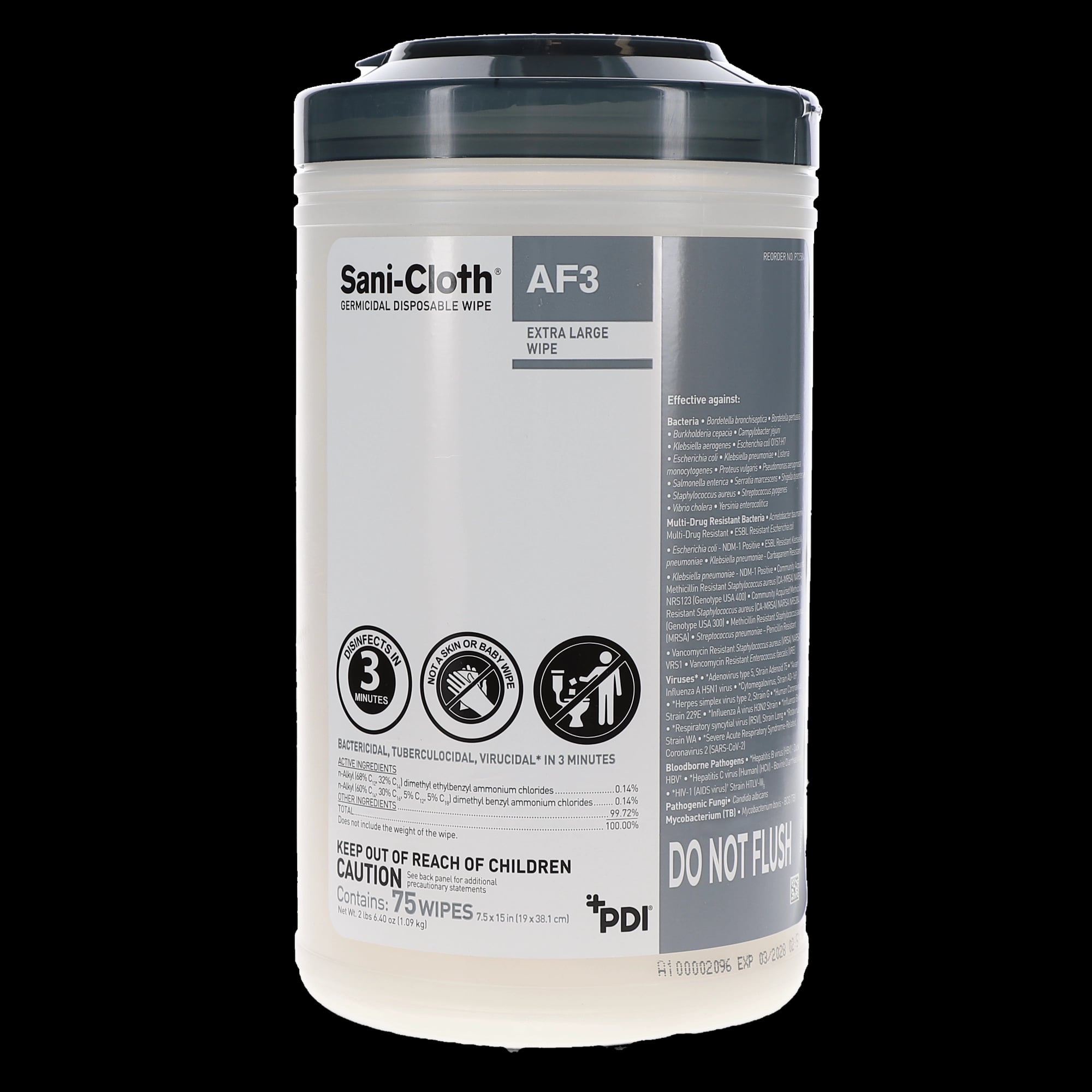 Sani-Cloth AF3 Germicidal Disposable Wipes, Alcohol-Free, Fragrance-Free, X-Large 7.5" x 15", 75/Canister, P72584