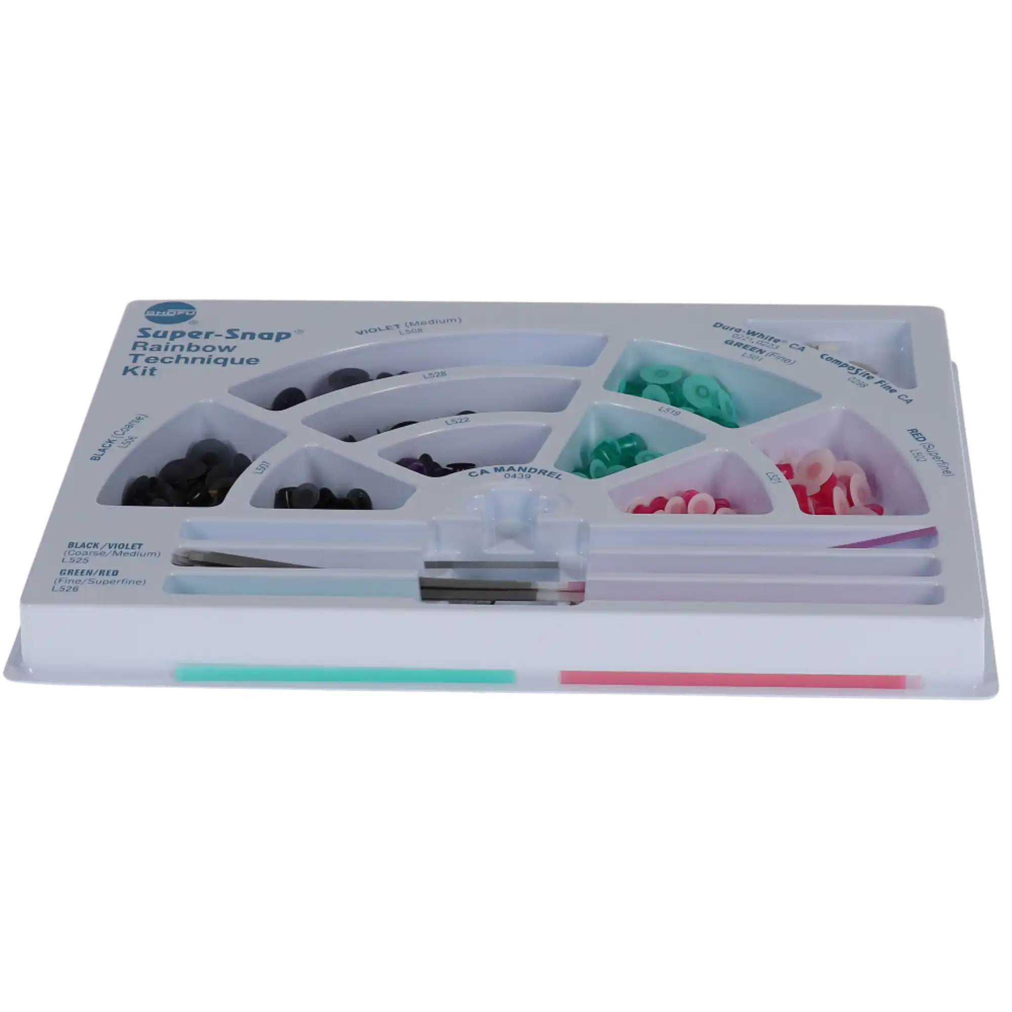 Super-Snap Rainbow Technique Kit, 180 Discs (100 Standard & 80 Mini), 40 Polystrips, 2 Dura-White Stones, 1 CompoSite Fine Midi-Point, 4 CA Mandrels, 1/Pk, 0500