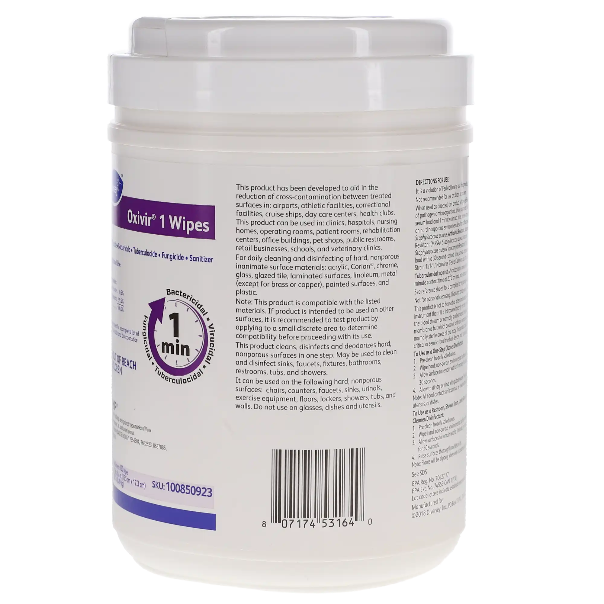 Diversey Oxivir 1 Surface Disinfection Wipes, 160 Wipes/Can