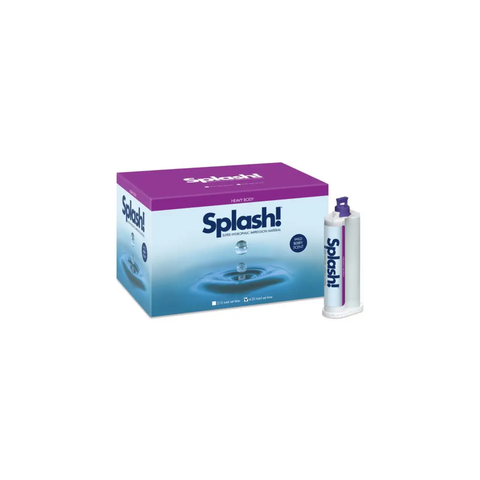 Splash! VPS Impression Material, Regular Set Heavy Body, 1:1 Automix Cartridges, 48 mL, Wild Berry, 20/Box, SPD1590