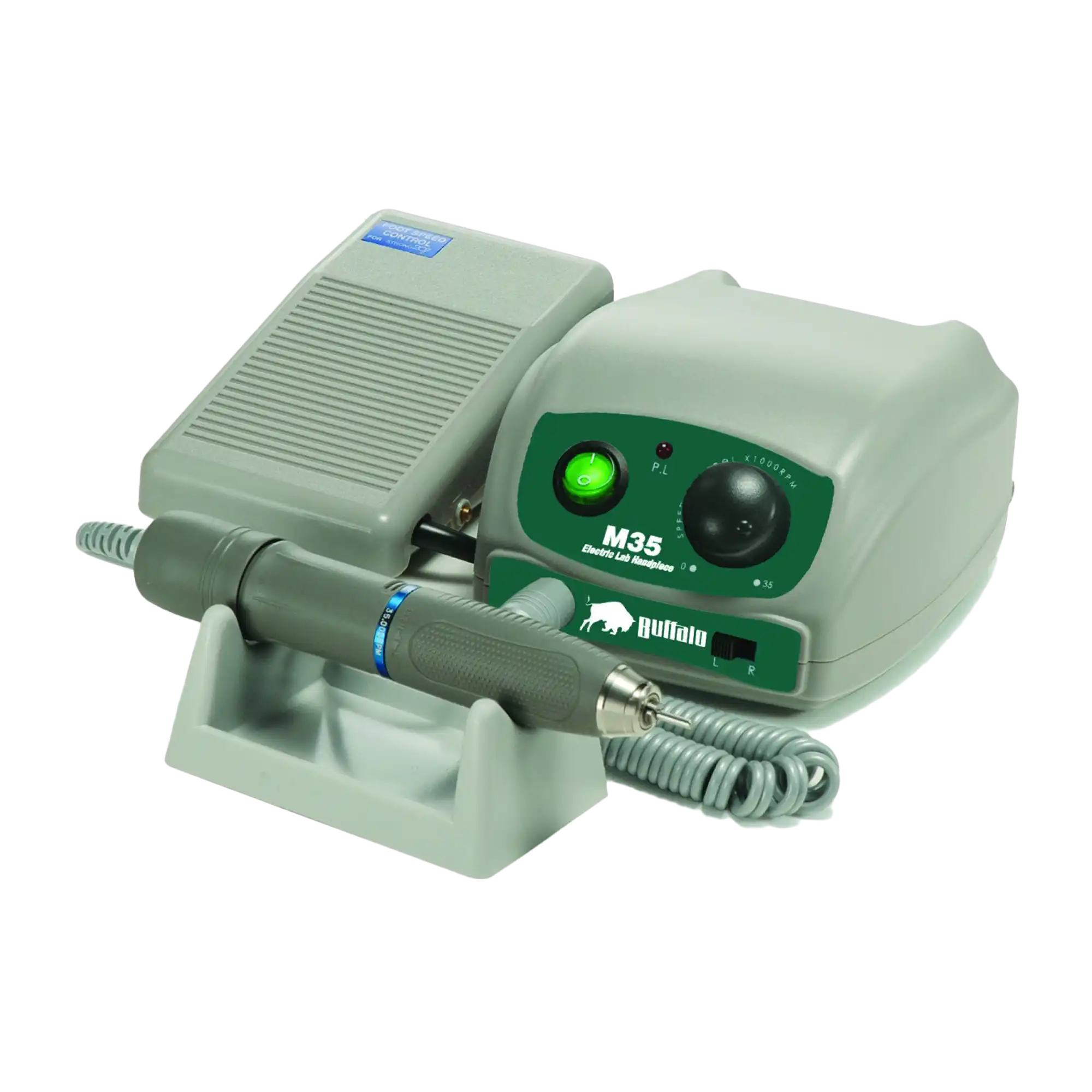 Buffalo Dental M35 Electric Lab Handpiece System, 120V/220V AC, Complete with Console, MG Gray Handpiece, Foot Control, 38120