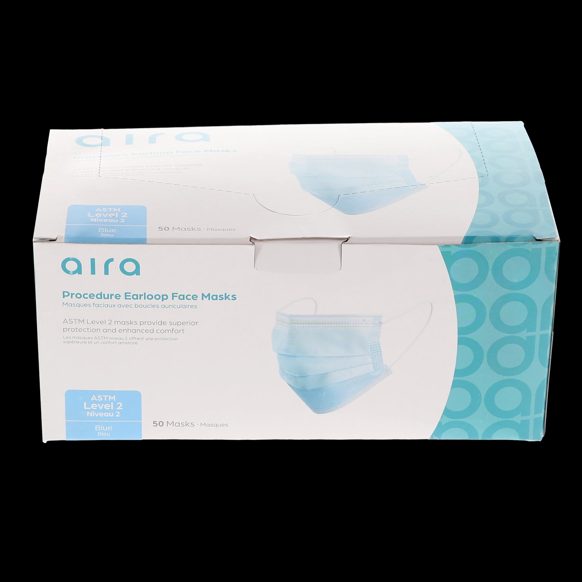 Aira Procedure Earloop Face Masks, ASTM Level 2, 3-Ply, Blue, 50/Box, 109120