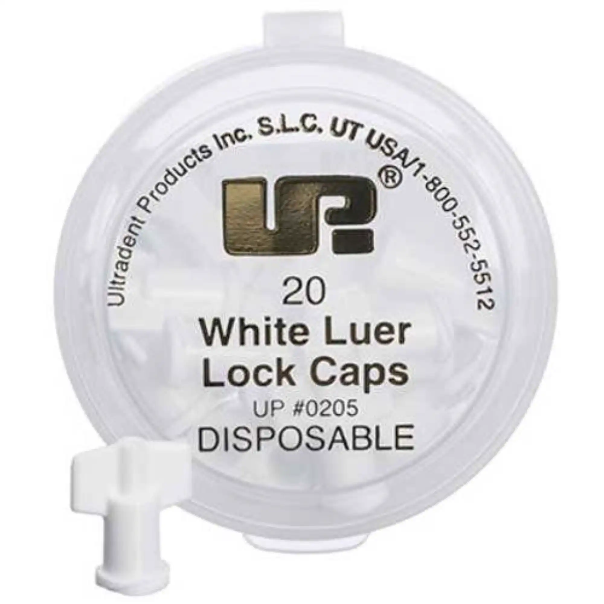 Ultradent Luer Lock Caps, White, 20/Pk