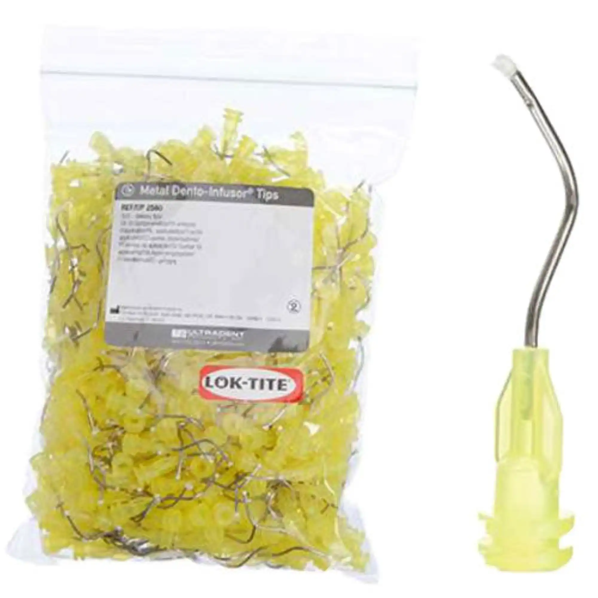Ultradent Metal Dento-Infusor Tips, Yellow, Dual Thread, Luer Lock, 500/Pk, 2560
