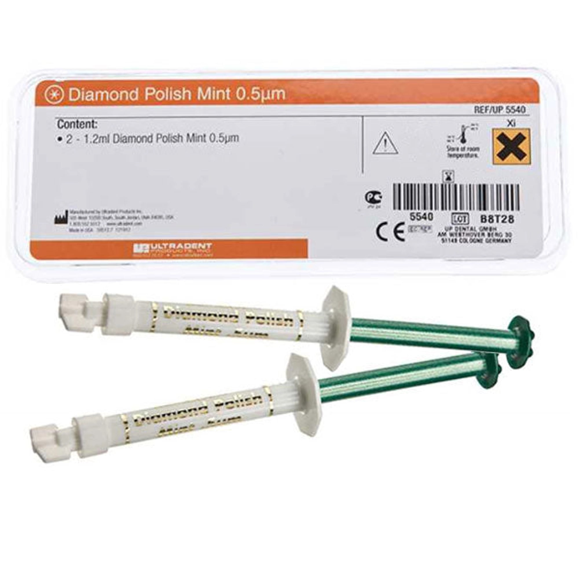 Ultradent Diamond Polish Mint 0.5 Micron Refill, 2 x 1.2 ml Syringes, 5540