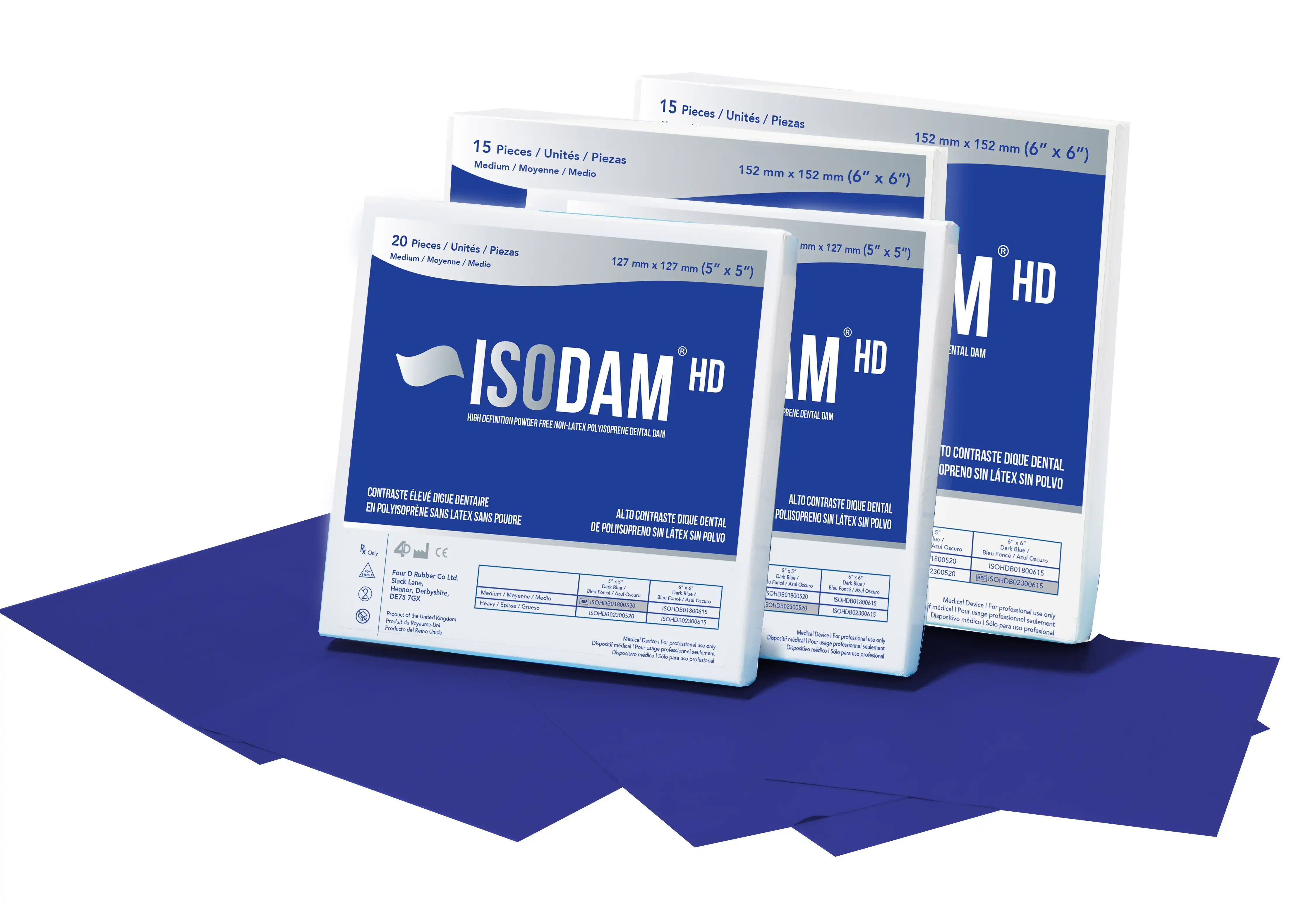 Isodam HD Non-Latex Polyisoprene Dental Dam, 5" x 5", Heavy Gauge, Royal Blue, 20/Box, ISOHDB02300520