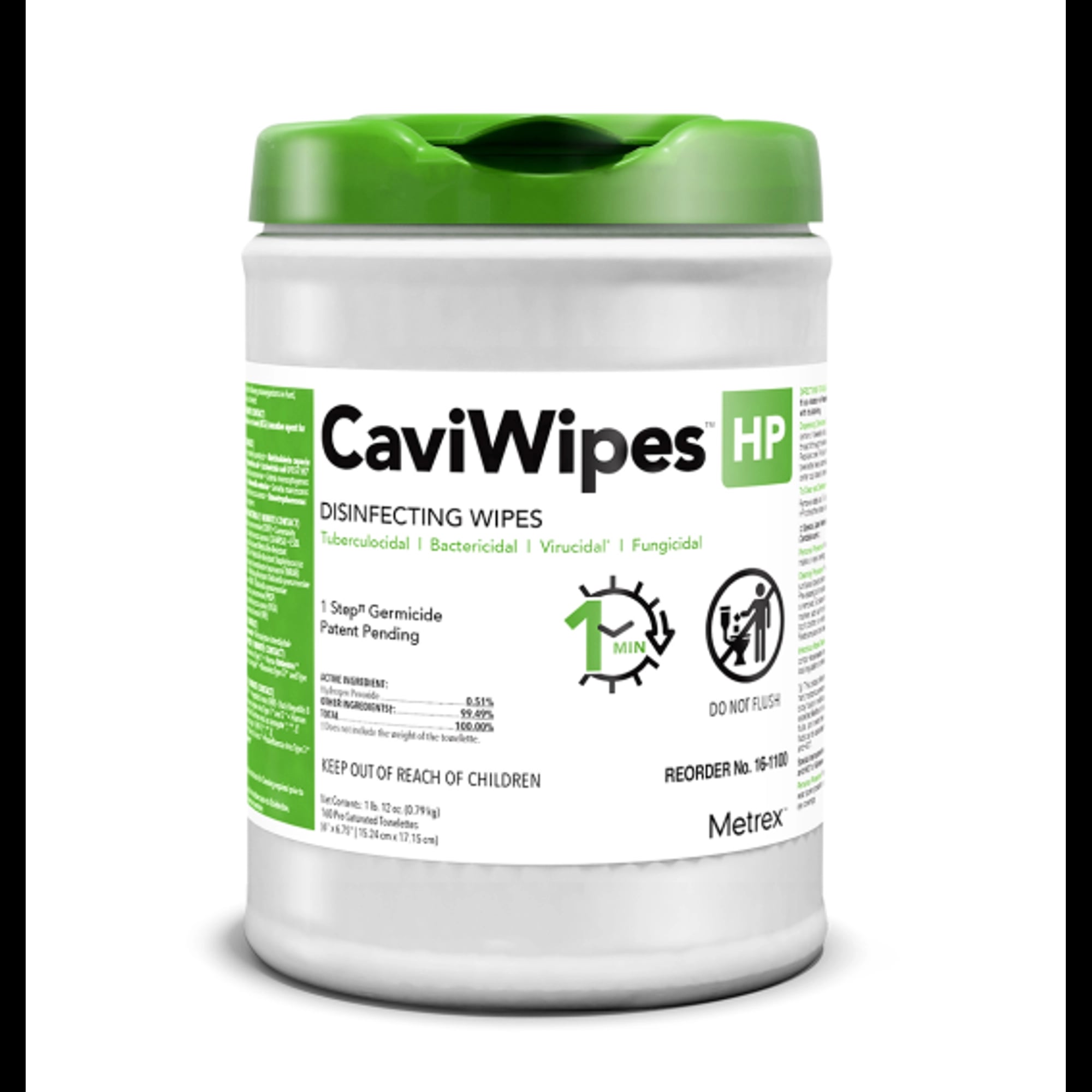 CaviWipes HP Disinfectant Towelettes, 6" x 6.75", 160/Canister, 16-1100