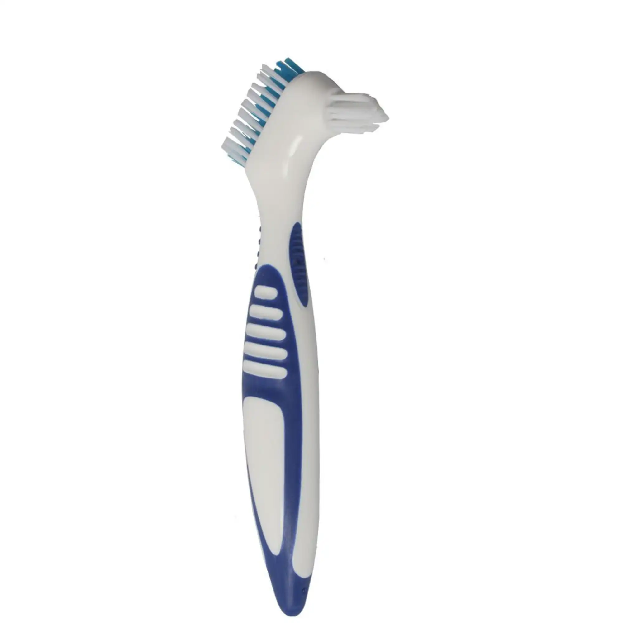 Plasdent CareBrush Premium Dual-Action Denture Brush, Blue, Angled, Soft/Firm Bristles, 12/Pk, 20042-A