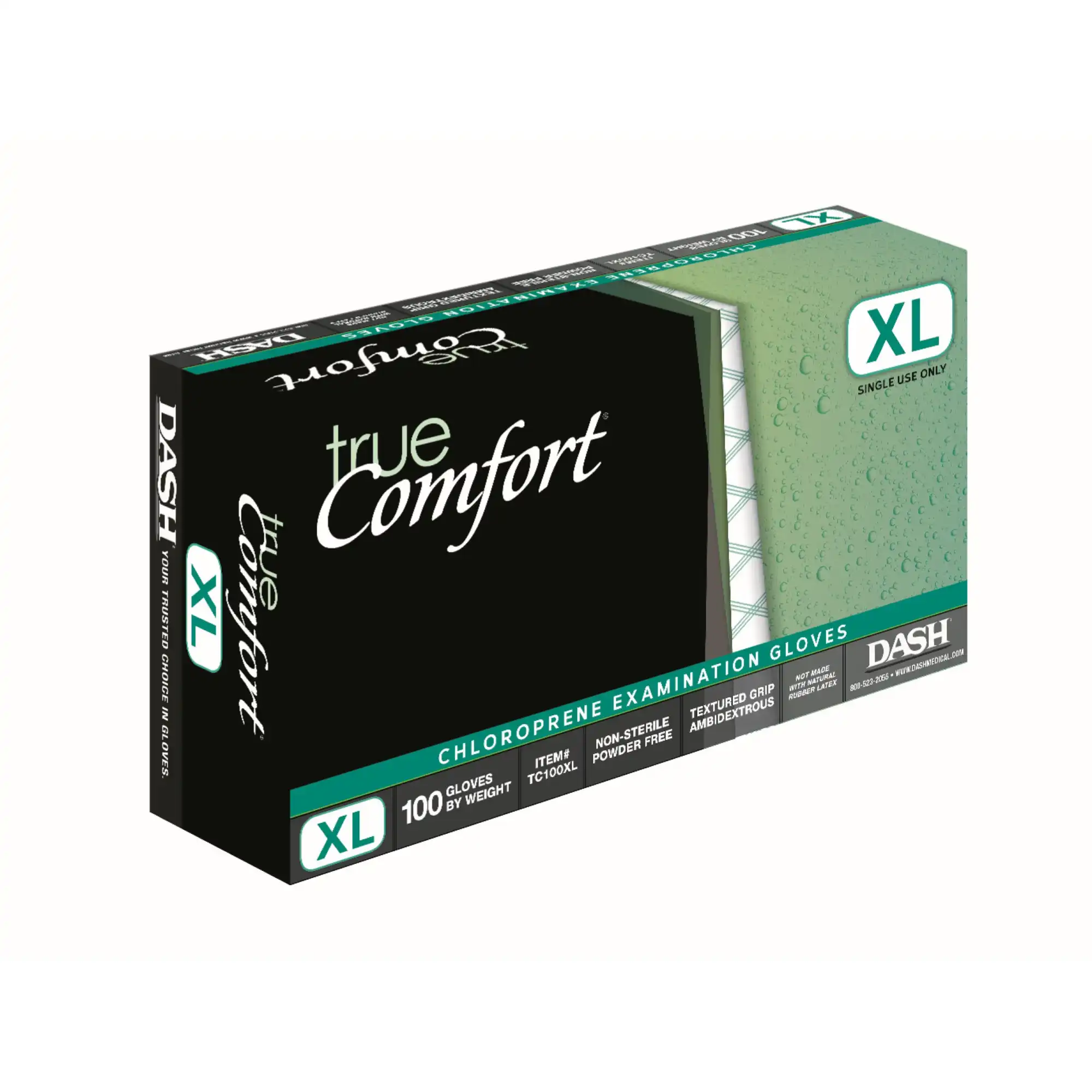 True Comfort Chloroprene Exam Gloves, Powder Free, Non-Sterile, X-Large, Green, Textured, 100/Box, TC100XL