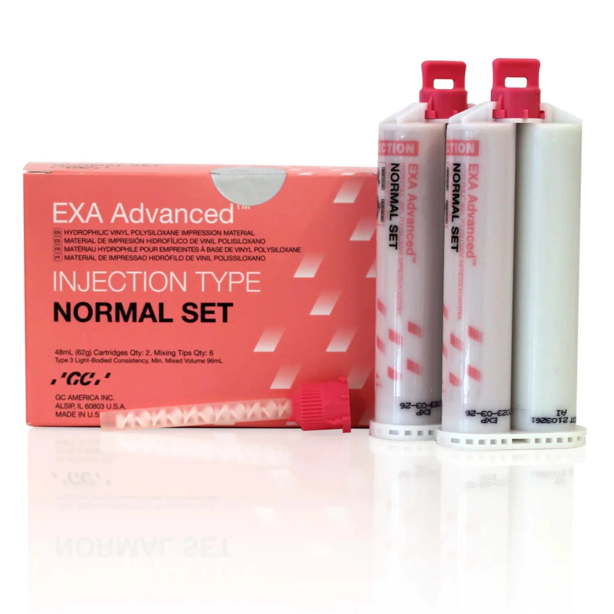 GC America EXA Advanced VPS Injection Impression Material, Normal Set, Light Body, 48 mL Cartridges, 2/Pk, 137119