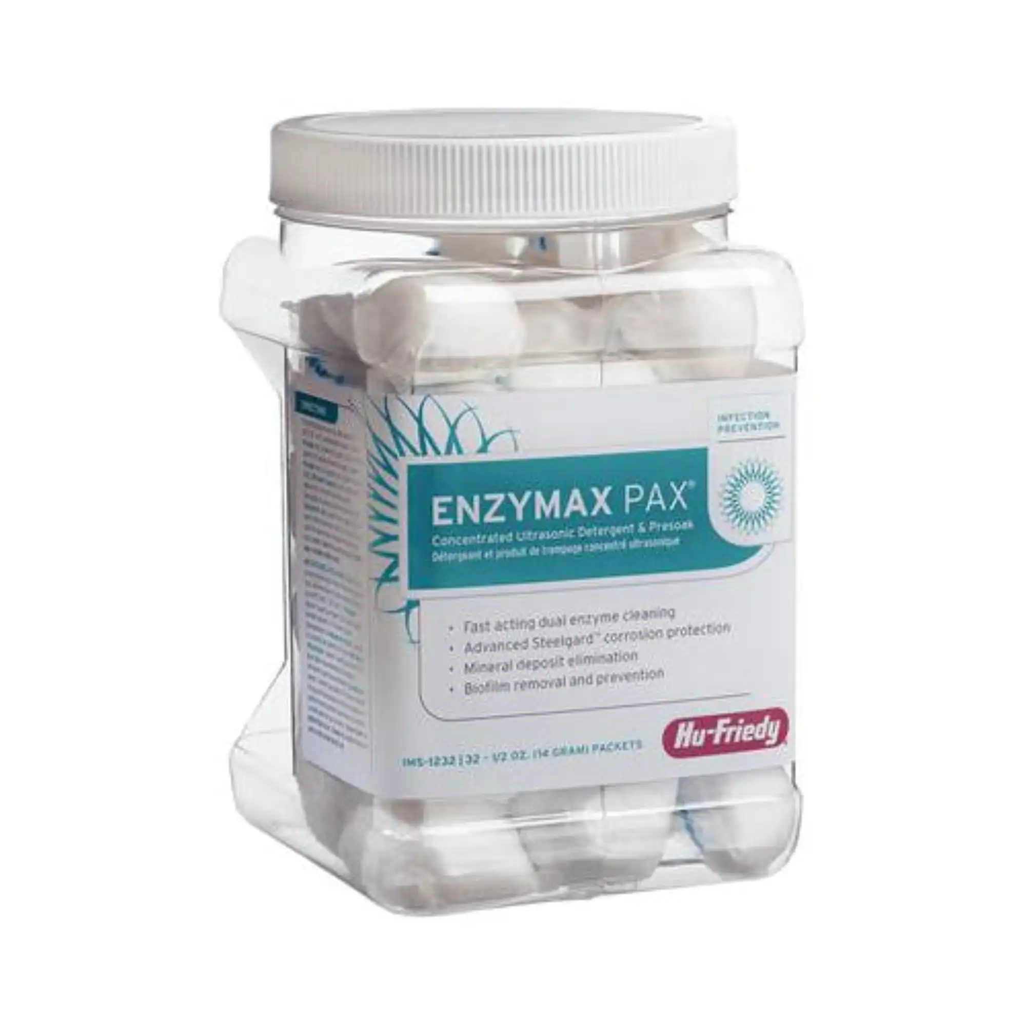 Hu-Friedy Enzymax PAX Concentrated Ultrasonic Detergent and Presoak, 32 Dissolvable Powder Packets, Makes 32 Gallons/121 Liters