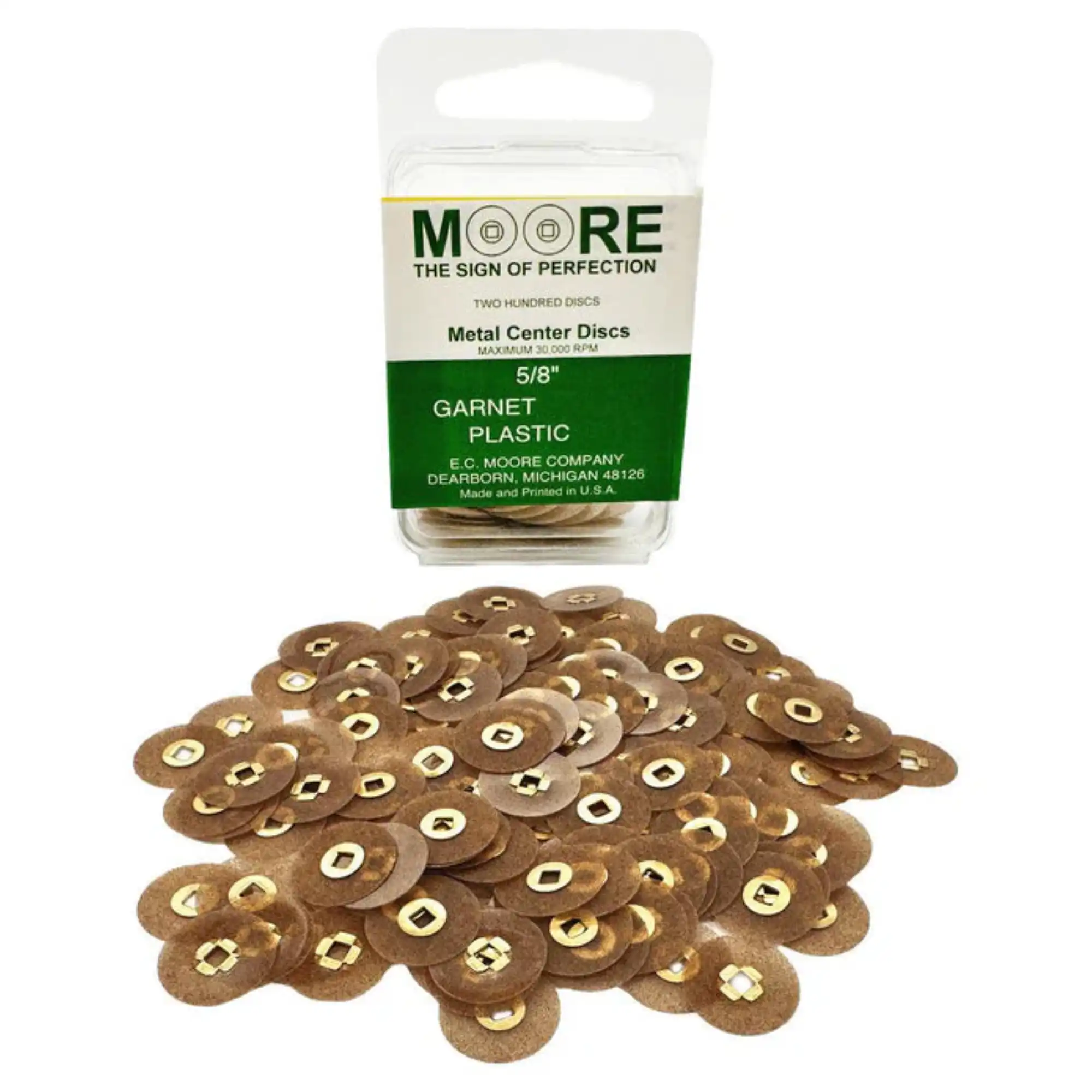 E.C. Moore Plastic Discs with Brass Center, 1/2" Diameter, Garnet Medium Grit, 50/Pk