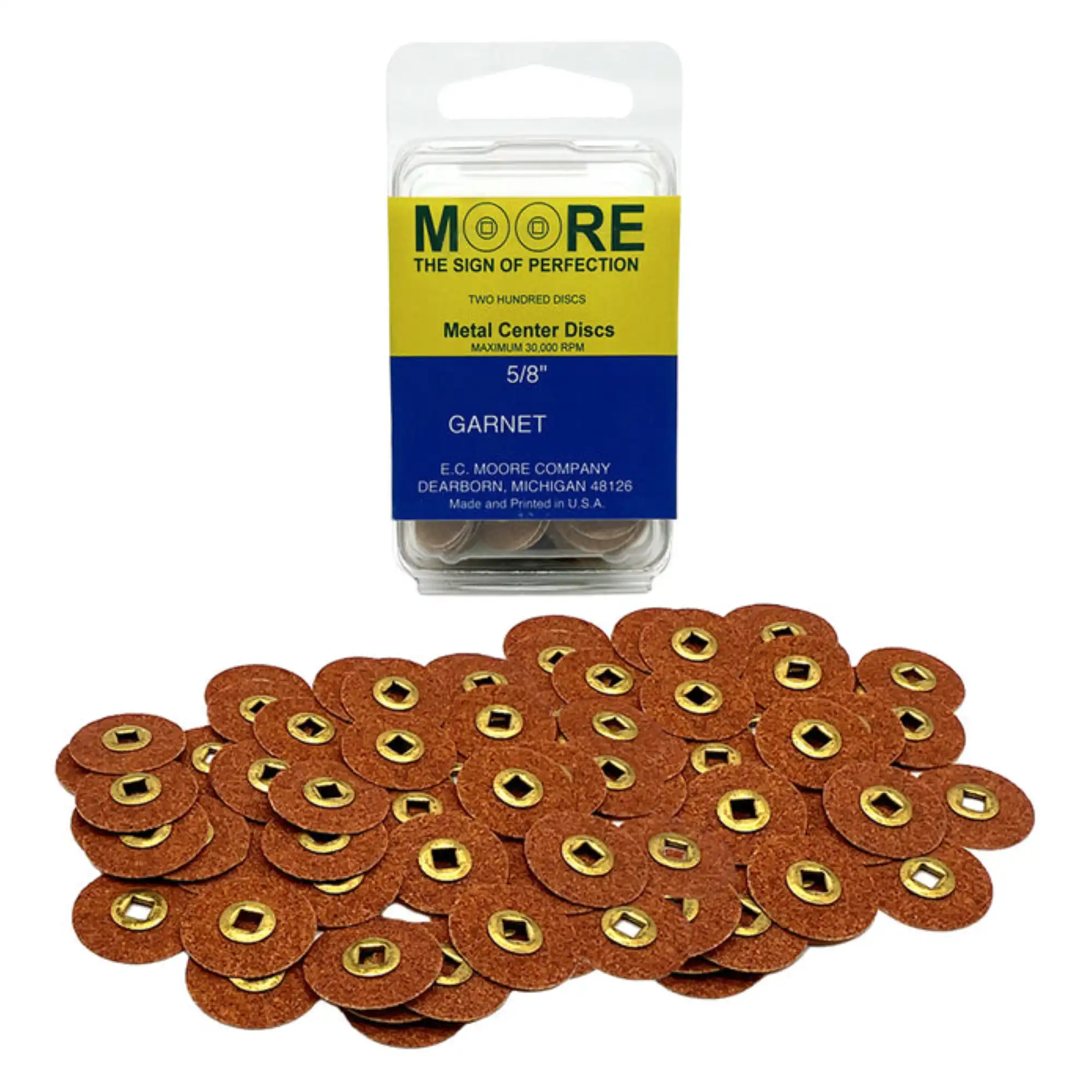 E.C. Moore Paper Discs with Brass Center, 5/8" Diameter, Garnet Fine Grit, 50/Box