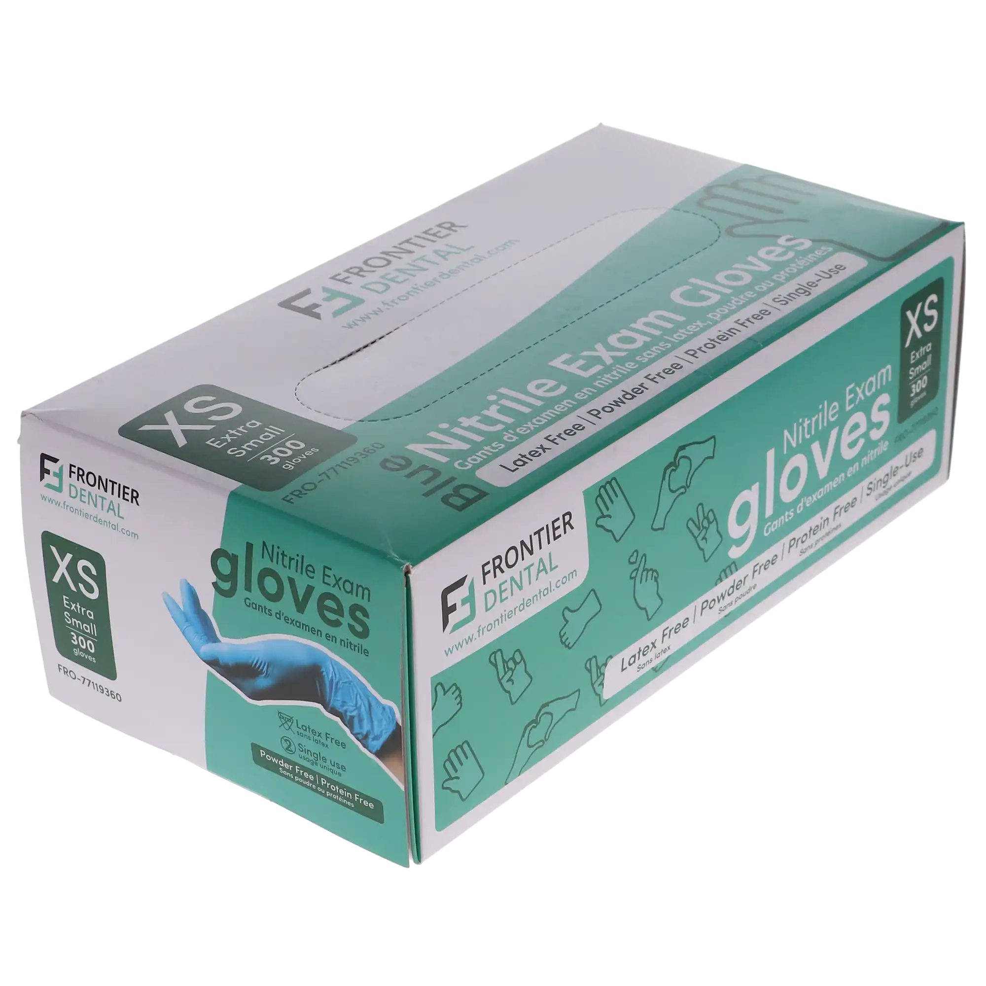 Frontier Dental Nitrile Examination Gloves, Powder-Free, Latex-Free, Extra Small, 300/Box, 77119360