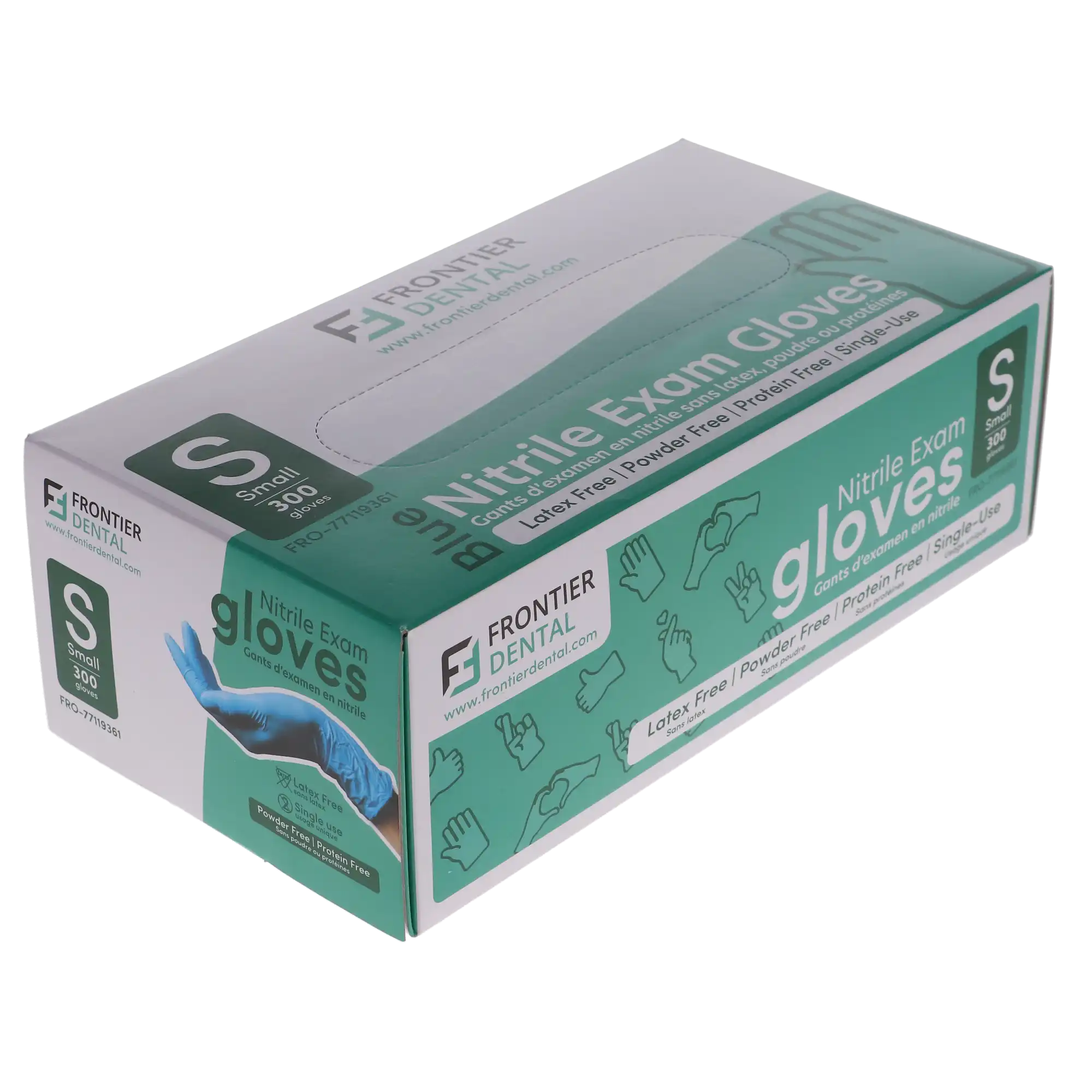 Frontier Dental Nitrile Examination Gloves, Powder-Free, Latex-Free, Small, 300/Box, 77119361