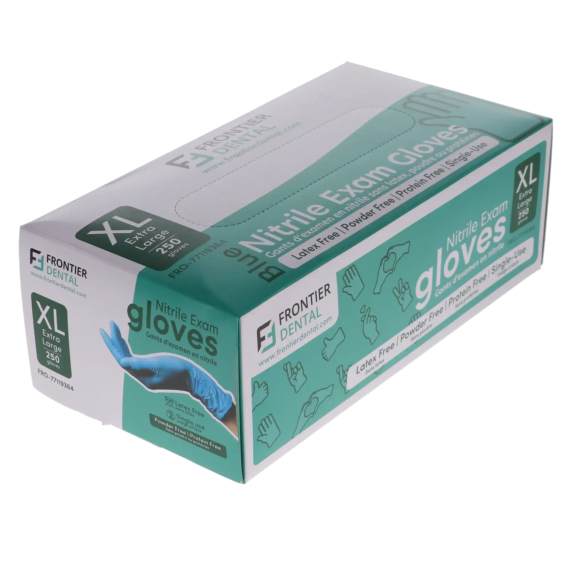 Frontier Dental Nitrile Examination Gloves, Powder-Free, Latex-Free, Extra Large, 250/Box, 77119364