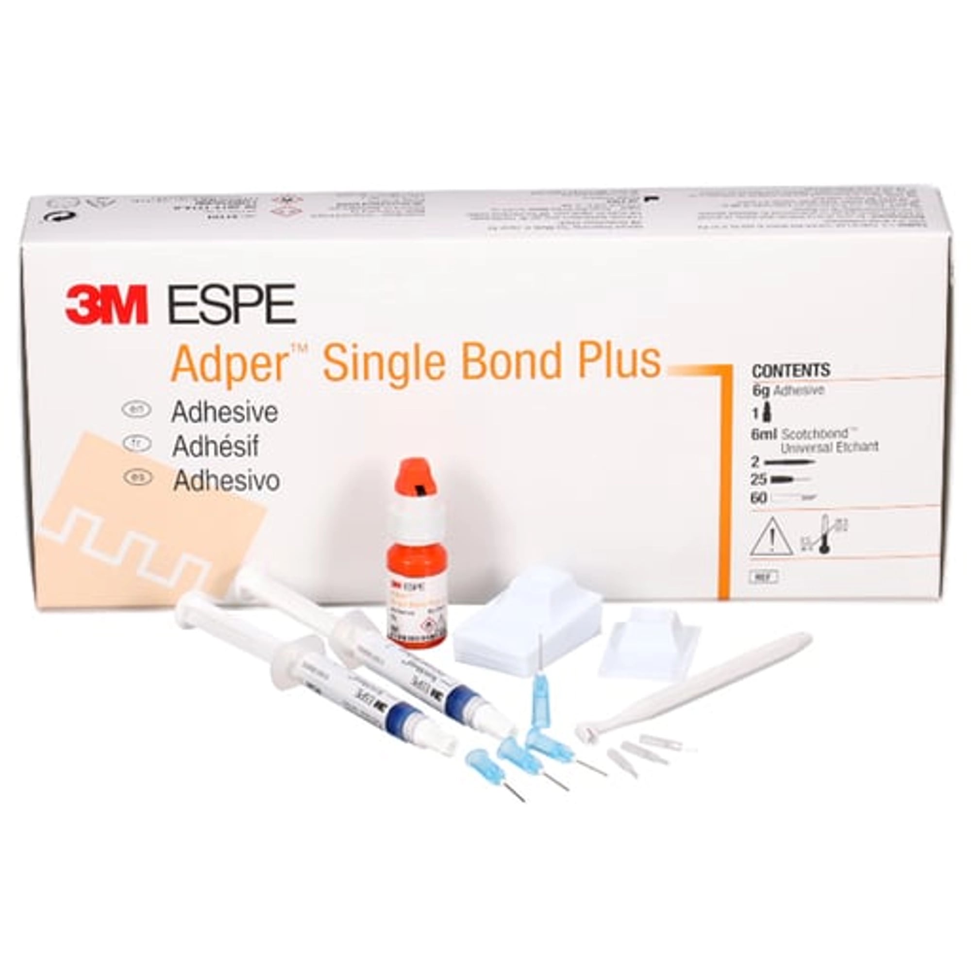 3M Adper Single Bond Plus Adhesive Intro Kit, Total-Etch Light-Cured Dental Adhesive, 1 x 6 g Vial, 2 x 3 mL Etchant Syringes, 60 Brush Tips, #51101