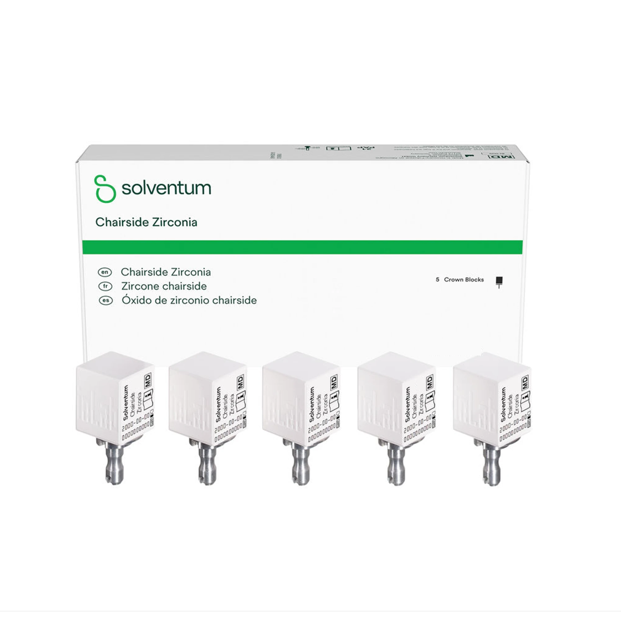 Solventum Chairside Zirconia Crown Block, 20mm, Shade B1, 5/Pk, 69945