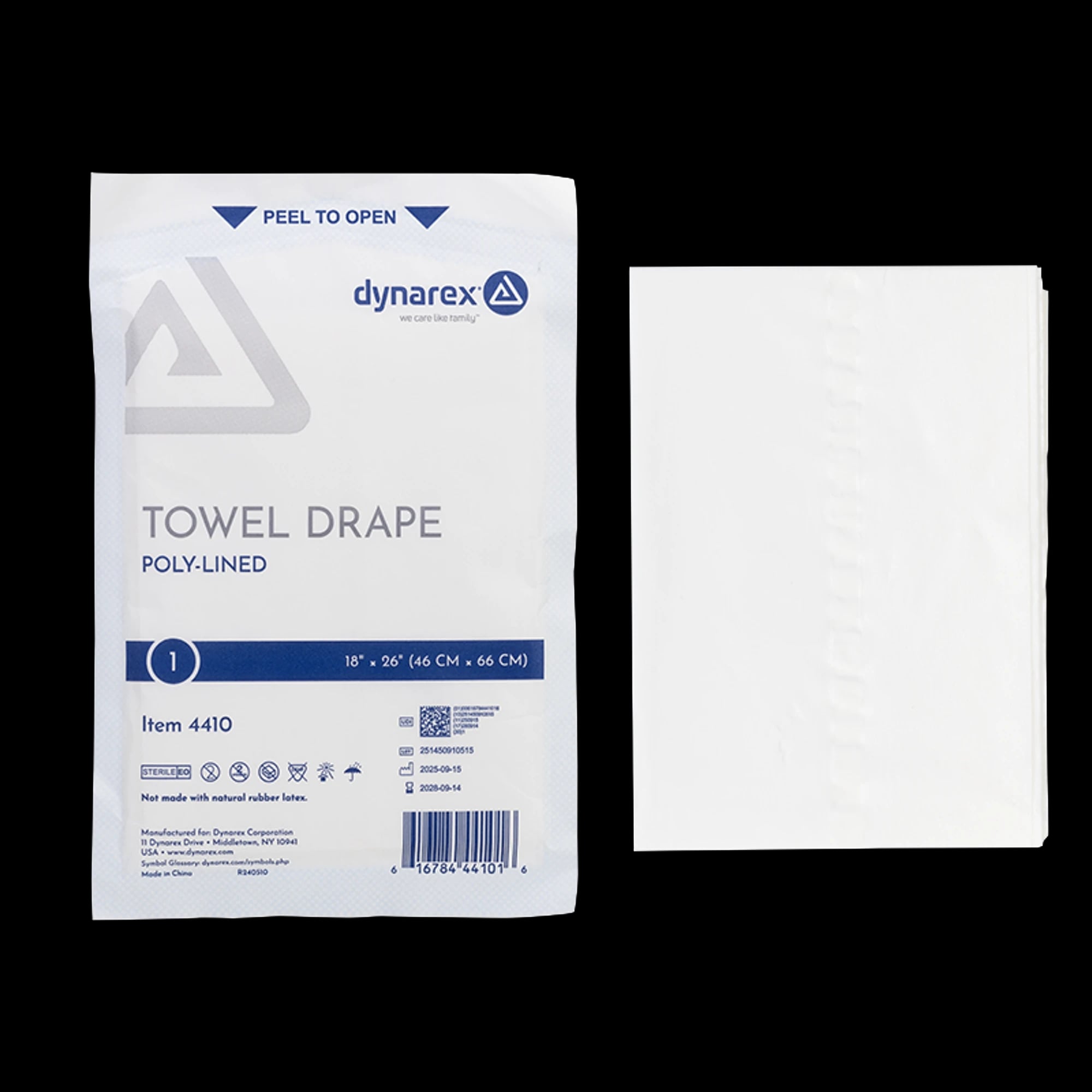Dynarex Disposable Towel Drapes, Plain, Sterile, 18" x 26", White, 50/Box, #4410