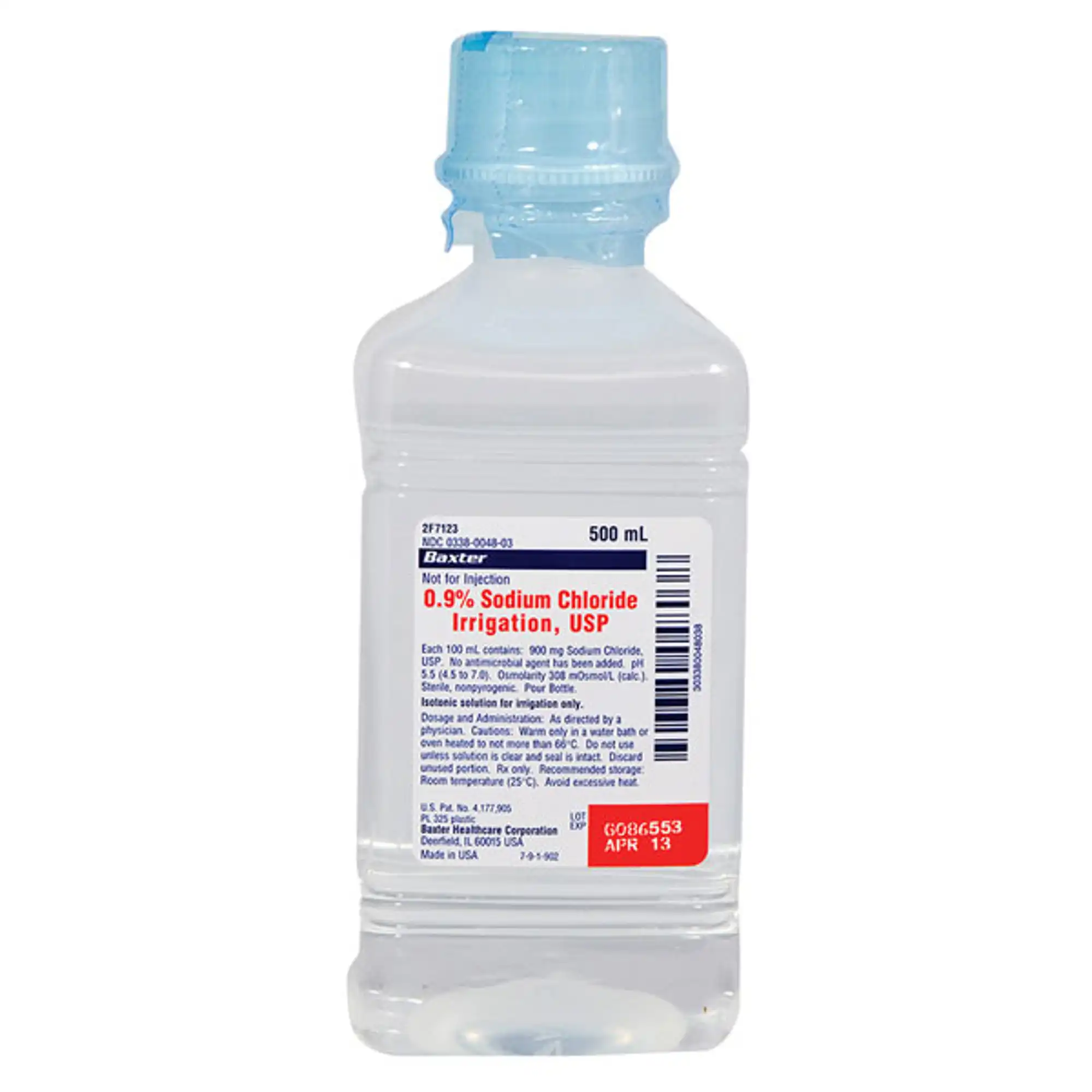 Baxter 0.9% Sodium Chloride Irrigation USP, 500 mL Plastic Pour Bottle, 2F7123