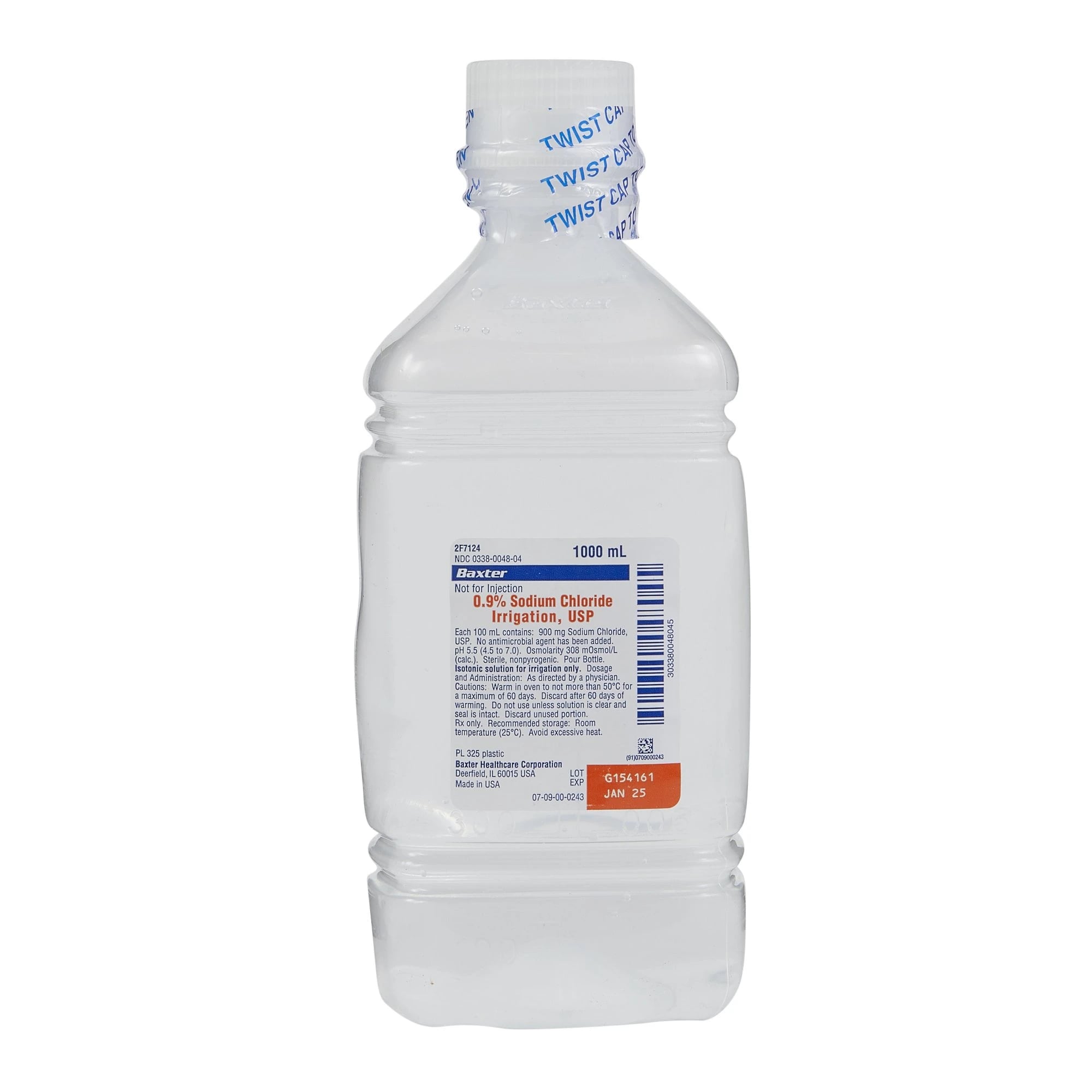 Baxter 0.9% Sodium Chloride Irrigation USP, 1000 mL Plastic Pour Bottle, 2F7124