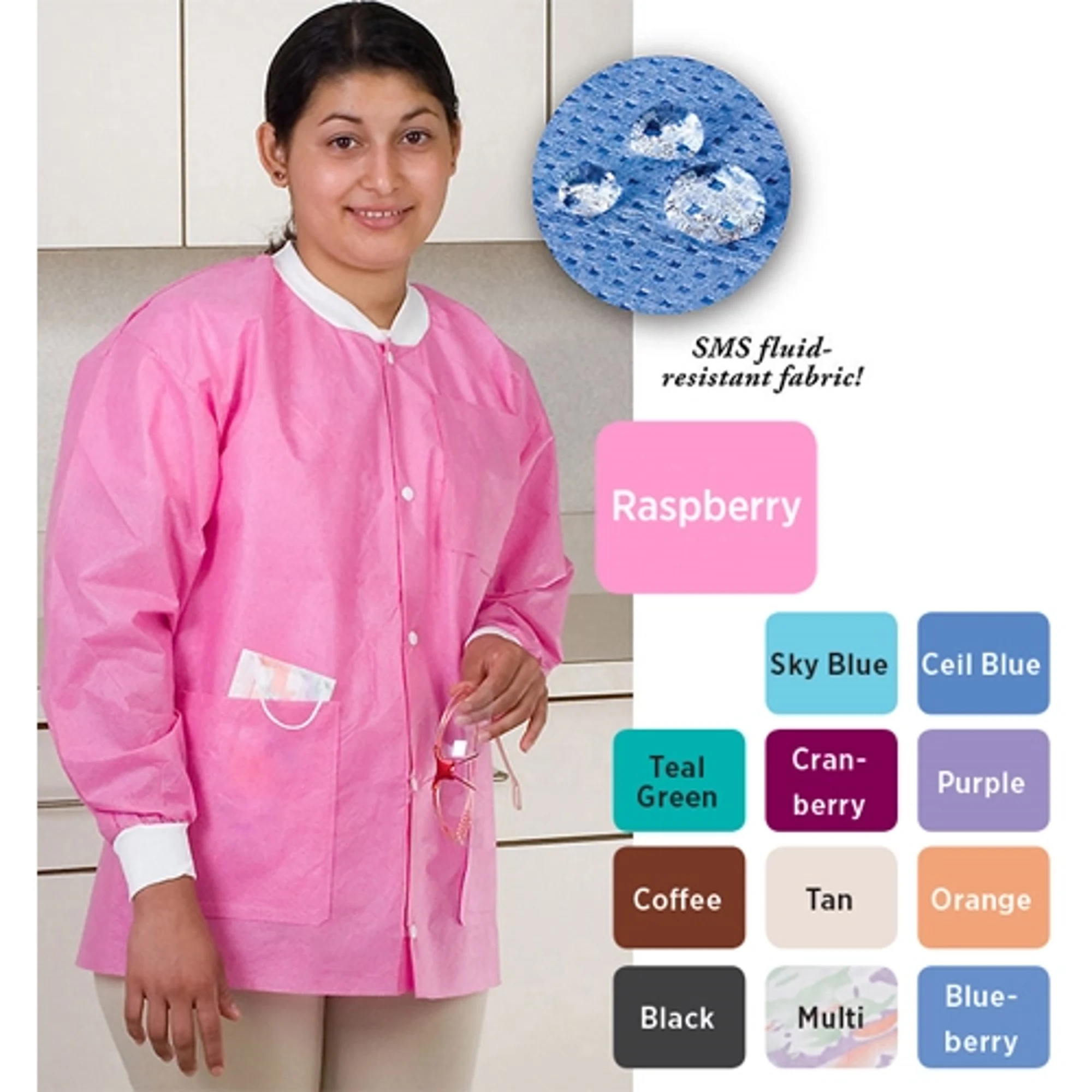 ValuMax Extra-Safe Jacket, Pink, Medium, 10/Pk, Hip-Length, SMS Fabric, Fluid-Resistant, AAMI Level 3