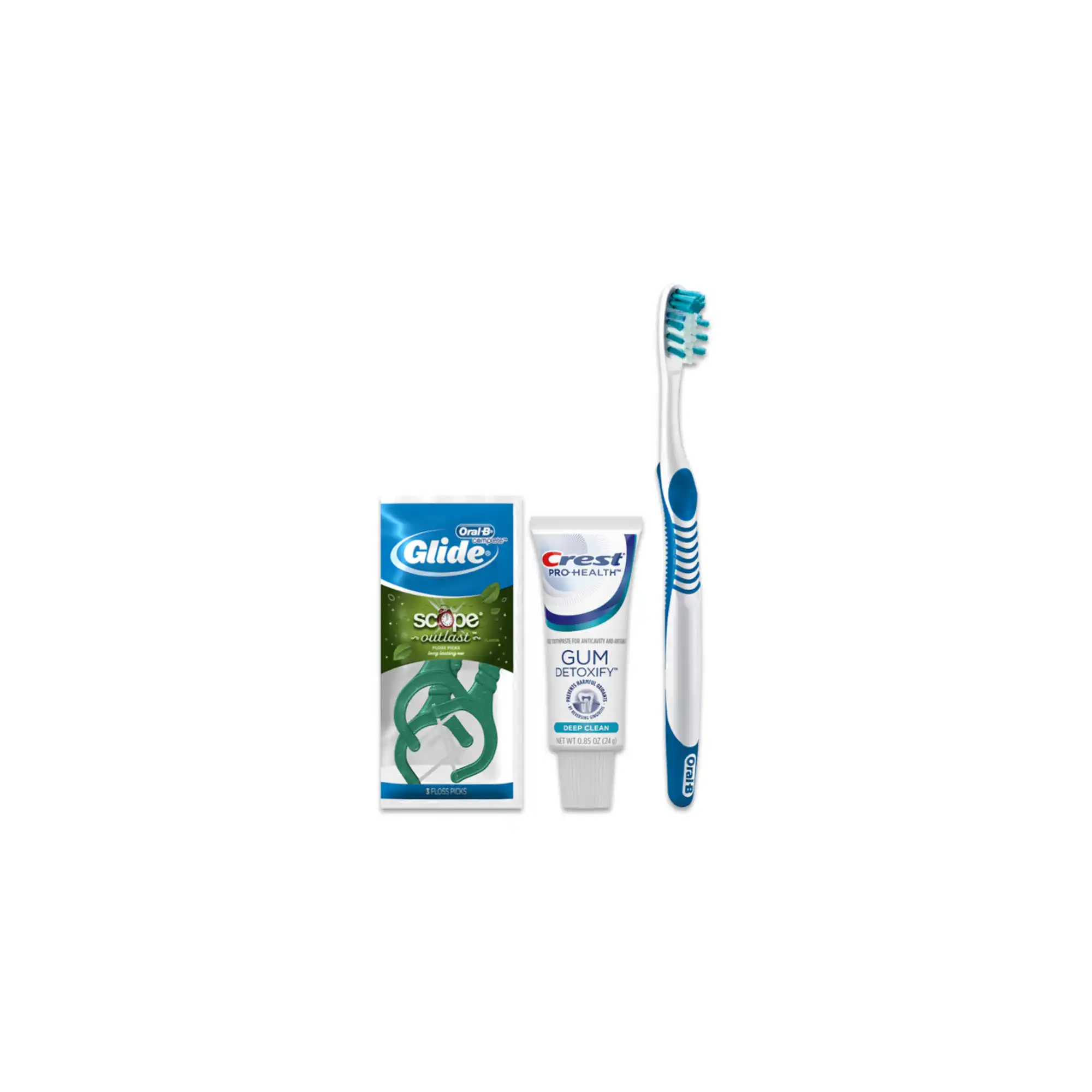 Crest Oral-B Daily Clean Solution Manual Toothbrush Bundle with Glide + Scope Floss Picks, 72/Case, 80734958