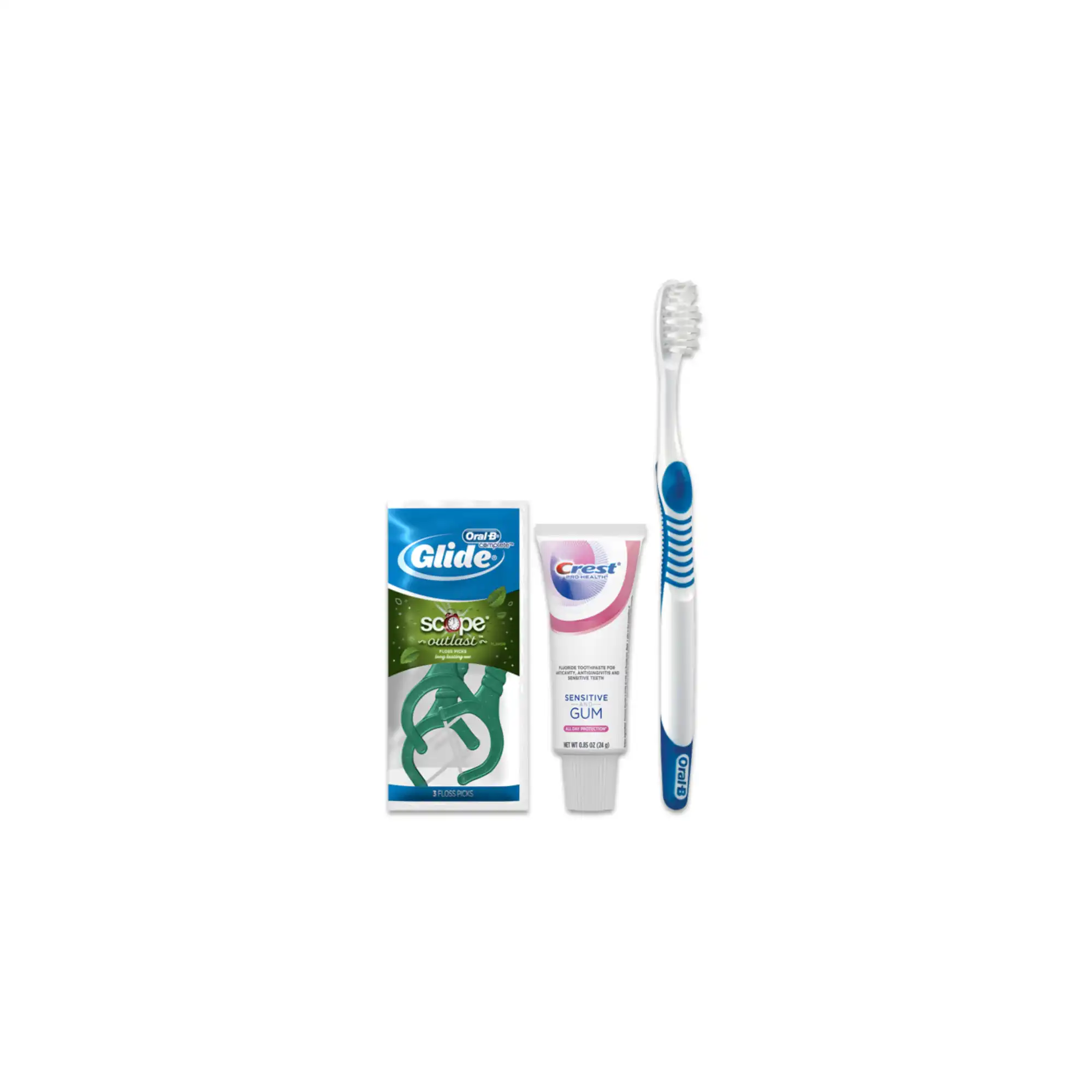 Crest Oral-B Sensitive Solution Manual Toothbrush Bundle with Glide Floss Picks, 72/Case, PGO 80331445
