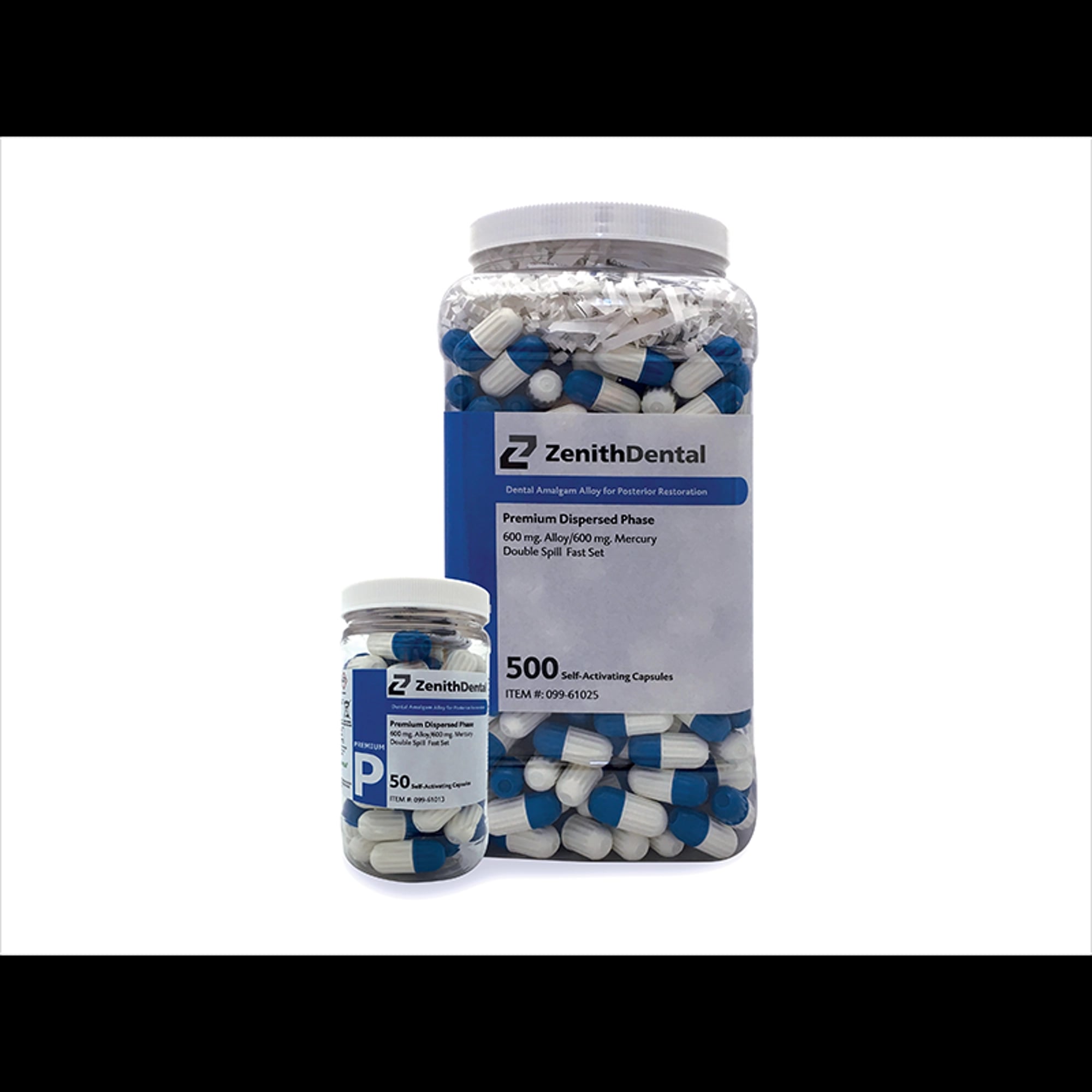 Zenith Premium Alloy Amalgam Capsules, 3 Spill, 800 mg, Regular Set, 500/Jar, 61028