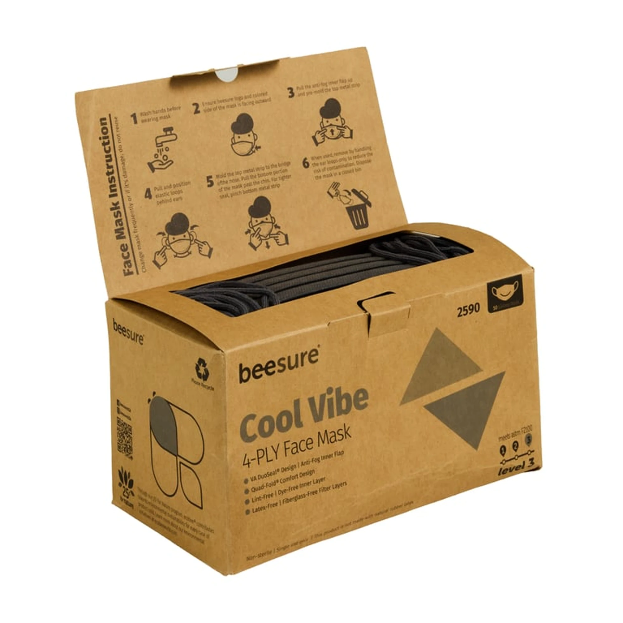 BeeSure Vibe Earloop Face Mask, ASTM Level 3, Cool Gray, 50/Box, BE2590