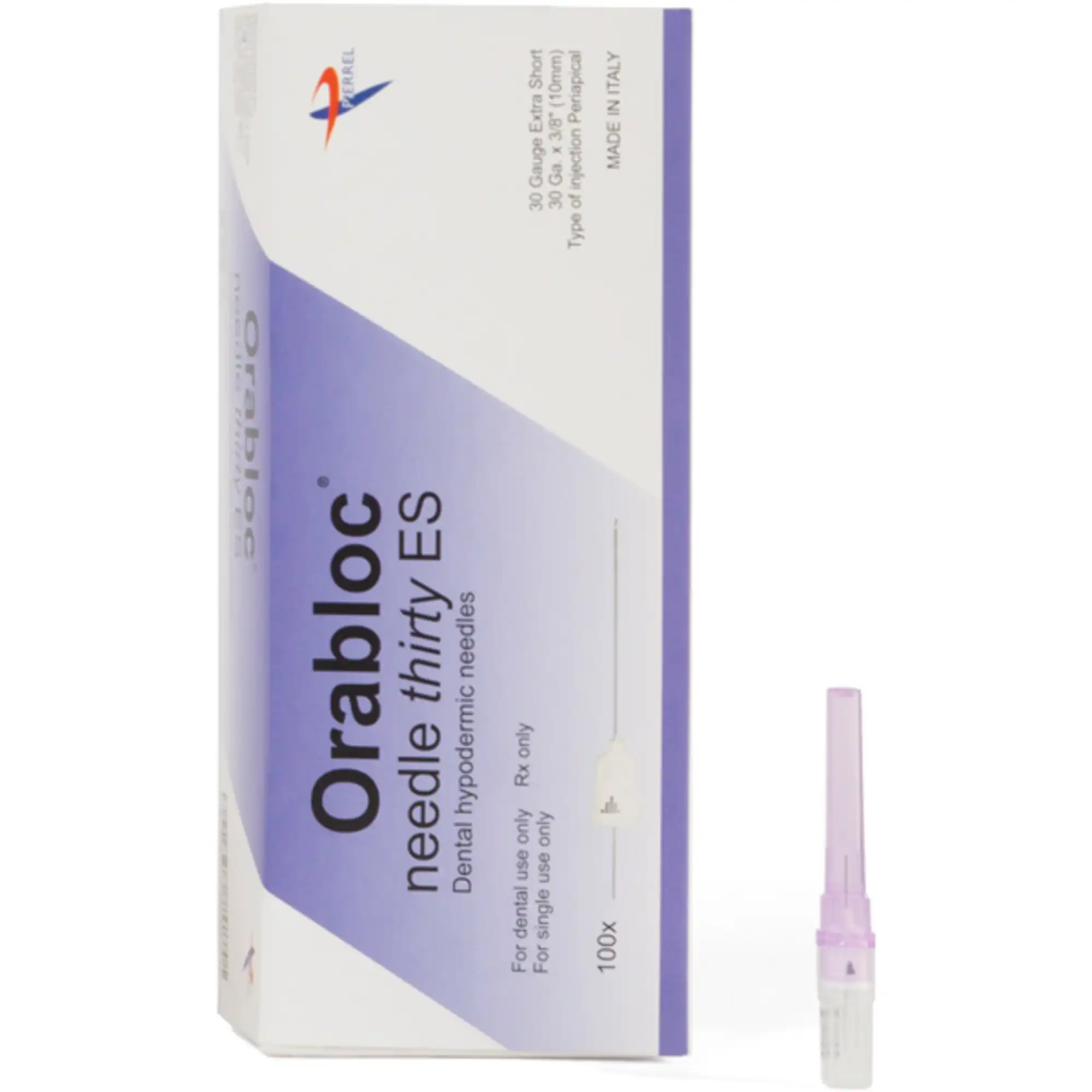 Orabloc Plastic Hub Dental Needles, 30G X-Short (0.30mm x 10mm), Violet, 100/Box, 103003012