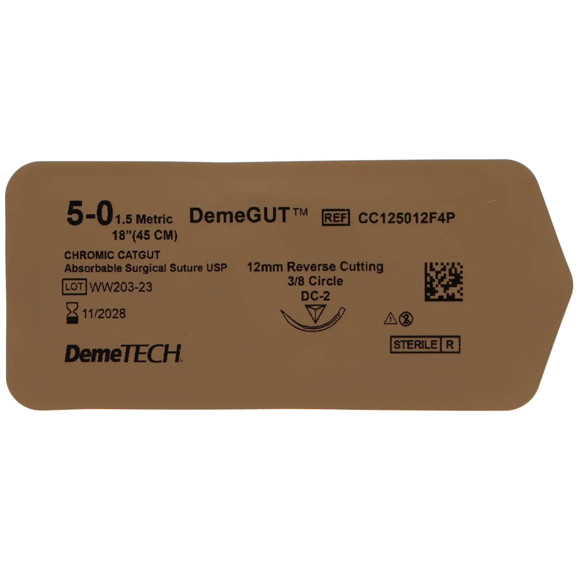 HSB Chromic Gut Suture, 5-0, 45cm, 12mm DC-2 3/8 Circle Reverse Cutting, 12/Bx