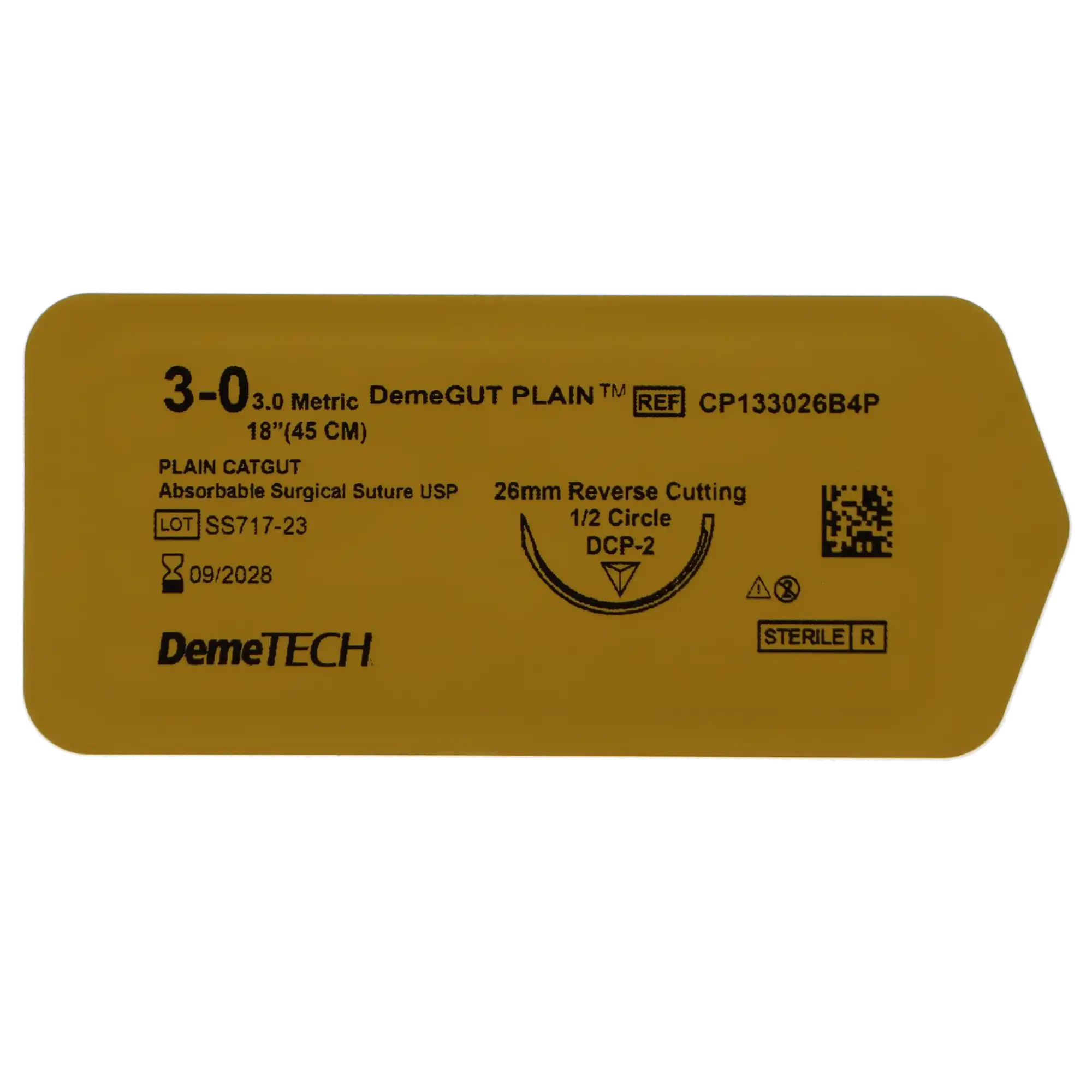 HSB Plain Gut Suture, 3/0, 45cm, 26mm 1/2 Circle Reverse Cutting Needle, Beige, 12/Bx