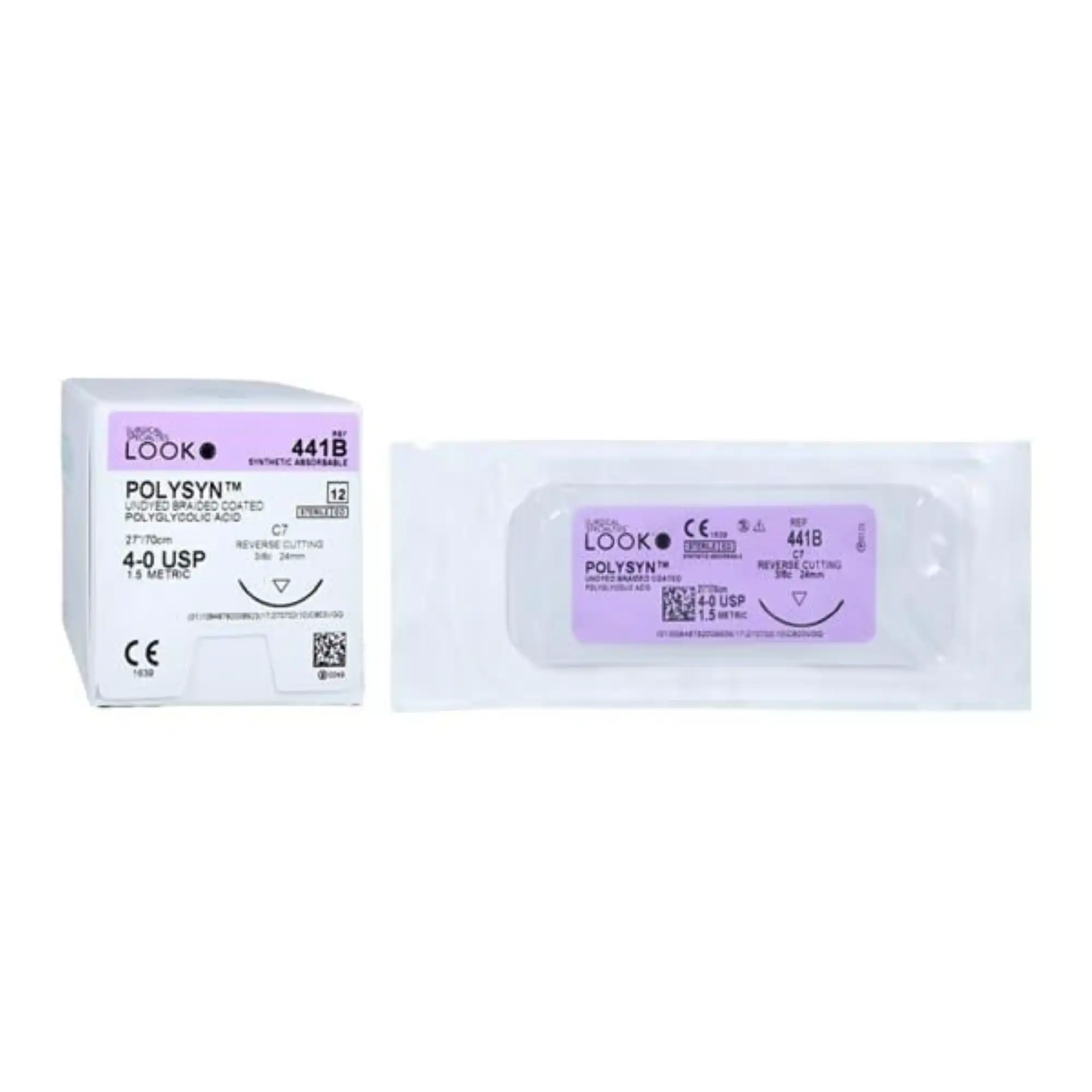 Look PolySyn Sutures, 4-0, Undyed, 27", C7, 3/8 Circle Reverse Cutting 24mm, 12/Bx