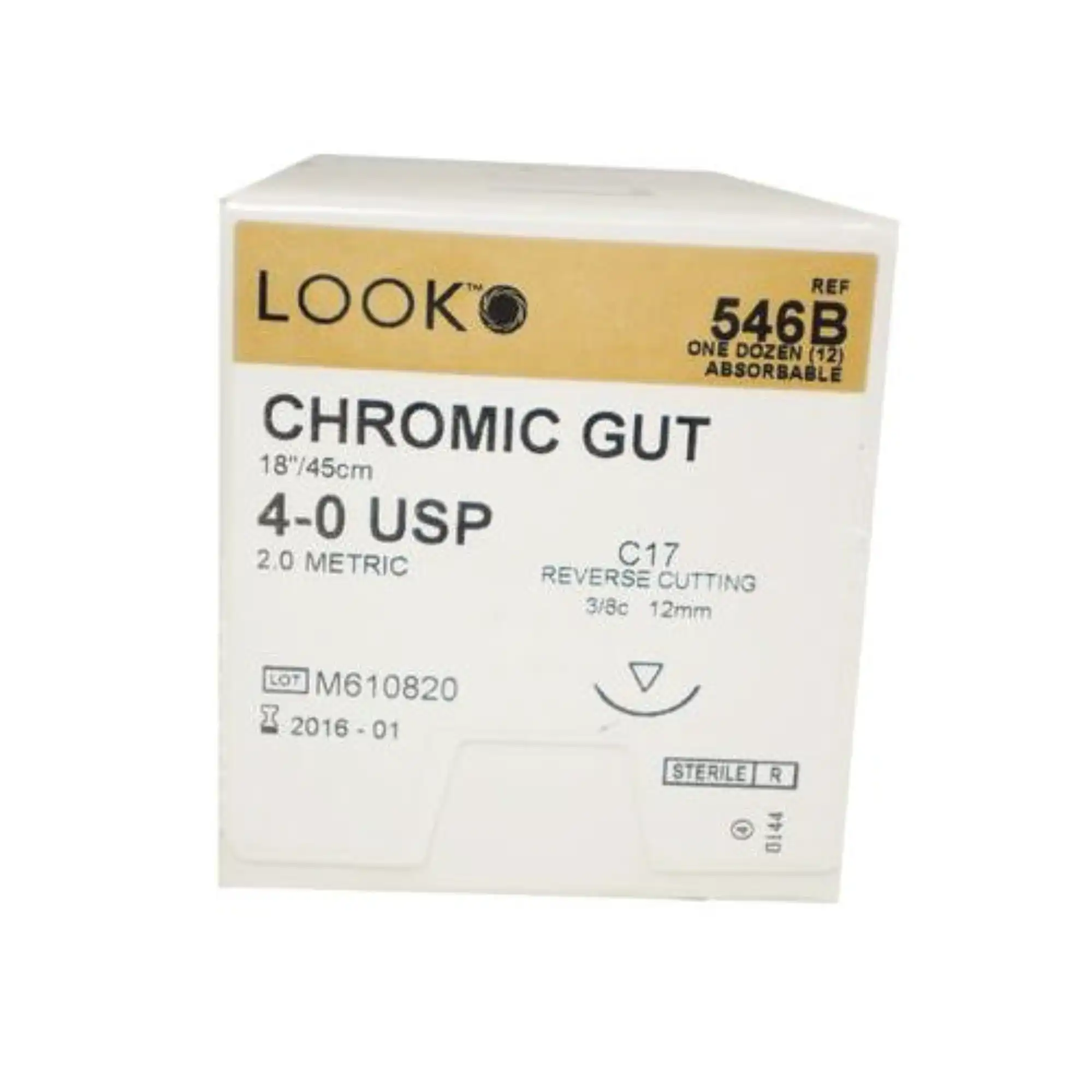 Look Chromic Gut Suture, 4-0, 18", C17, 3/8 Circle Reverse Cutting 12mm, 12/Bx