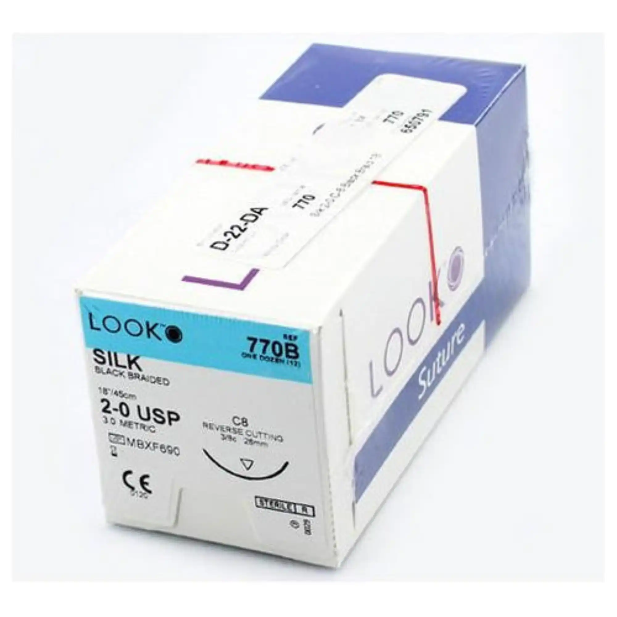 Look Silk Sutures, 2-0, Black, 18", C8, 3/8 Circle Reverse Cutting 26mm