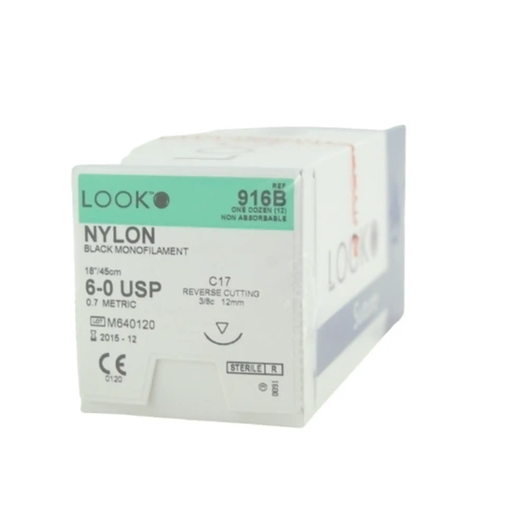 Look Sutures - Nylon, 6-0, Black, 18", C17, 3/8 Circle Reverse Cutting 12mm