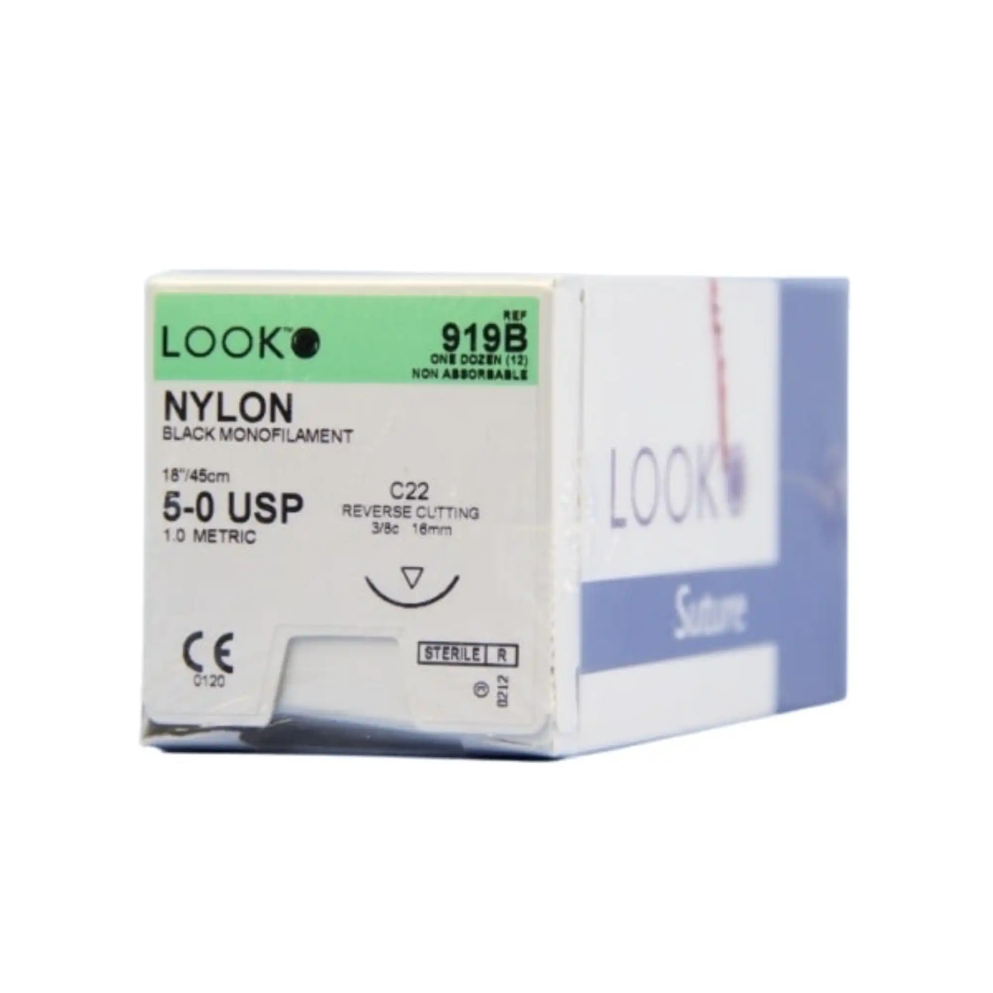 Look Sutures - Nylon, 5-0, Black, 18", C22, 3/8 Circle Reverse Cutting 16mm