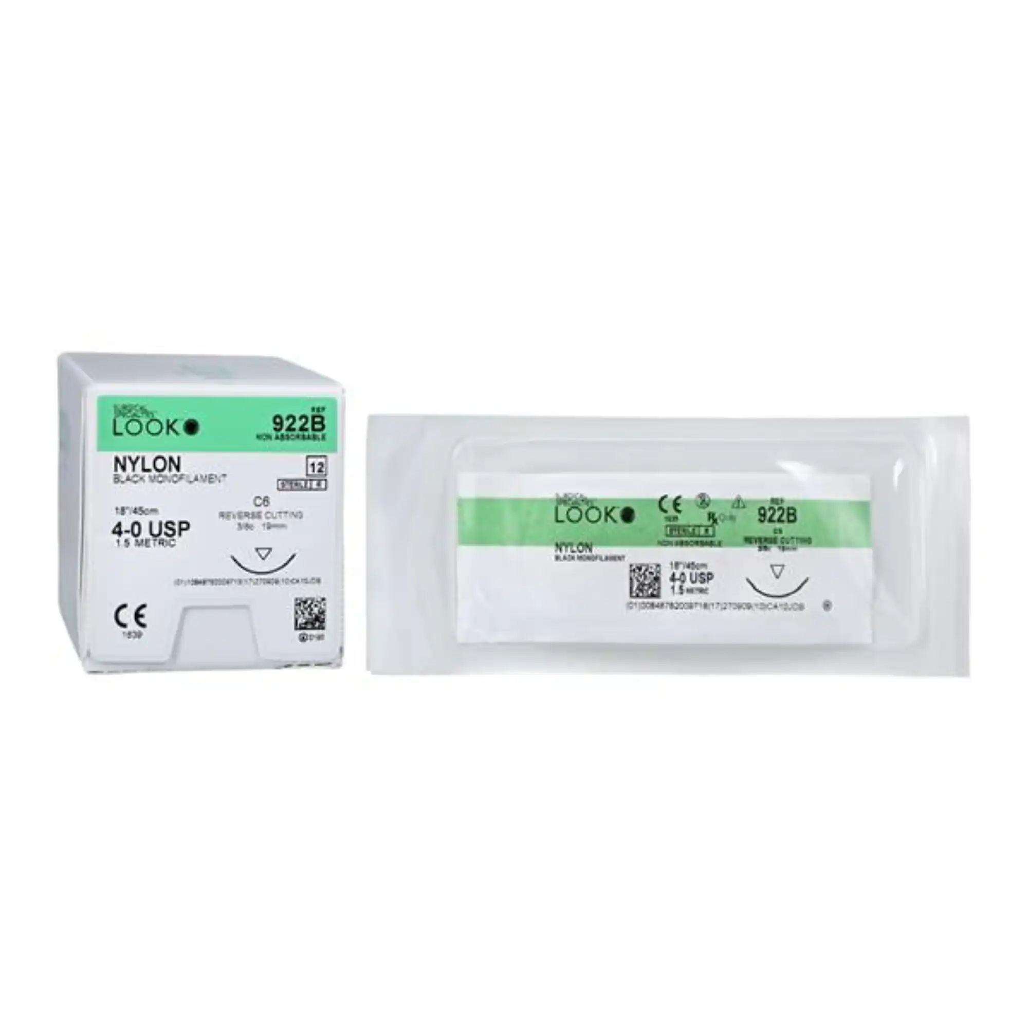 Look Nylon Suture (Polyamide), 4-0, Black, 18", C6 3/8 Circle Reverse Cutting 19mm Needle