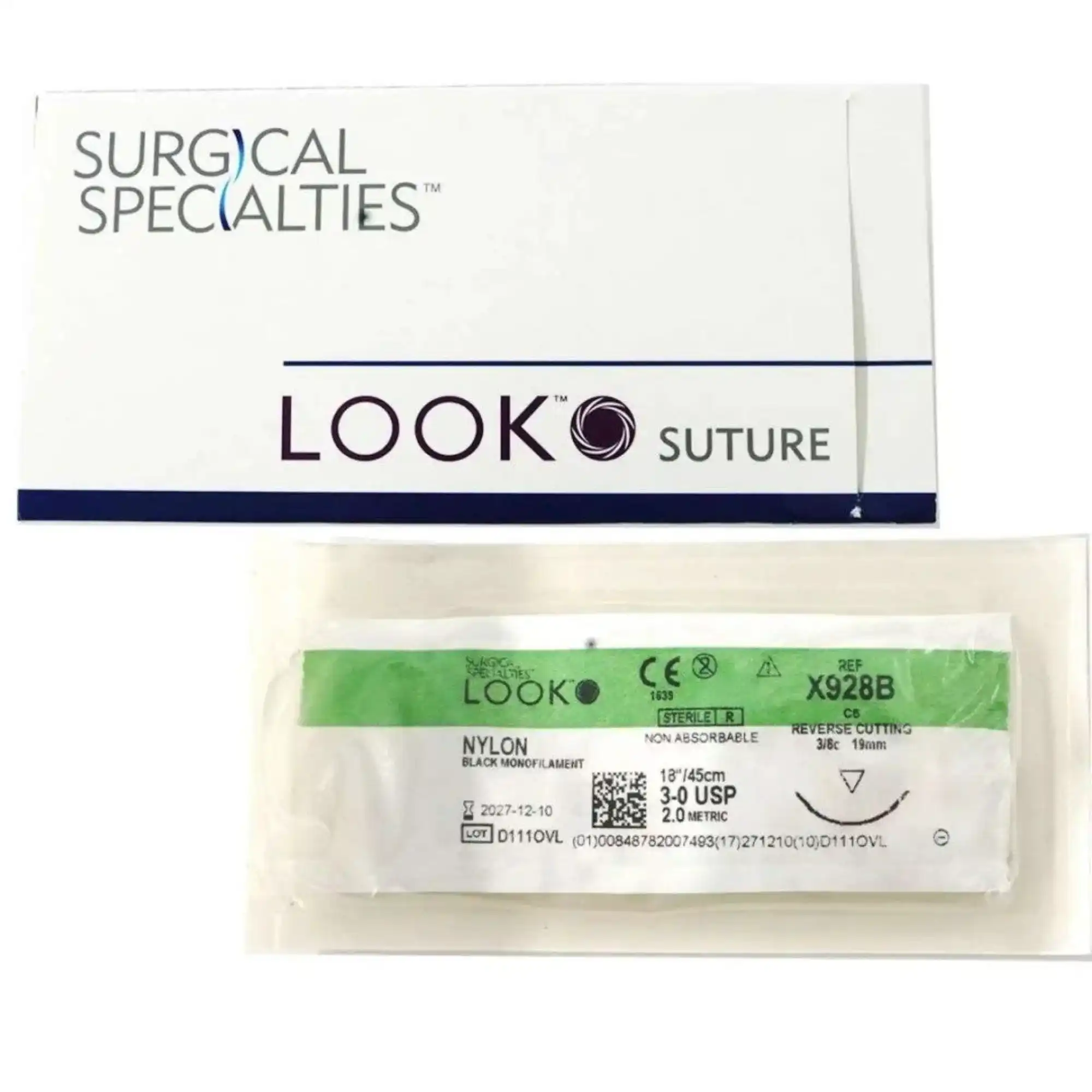 Look Nylon Suture, 3-0, Black, 18", C6 Reverse Cutting 19 mm, 3/8 Circle