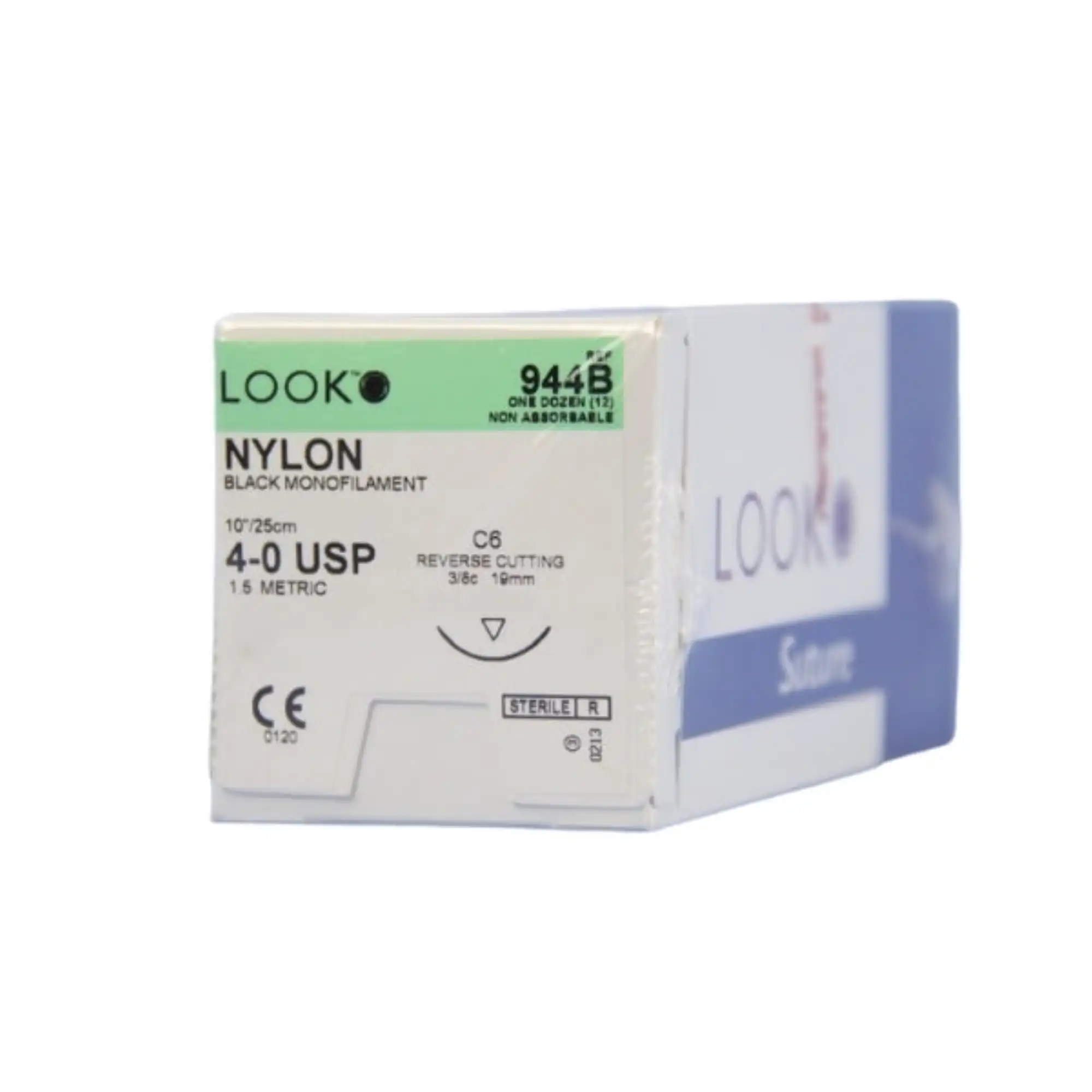 Look Nylon Suture (Polyamide), 4-0, Black, 10", C6 3/8 Circle Reverse Cutting 19mm Needle
