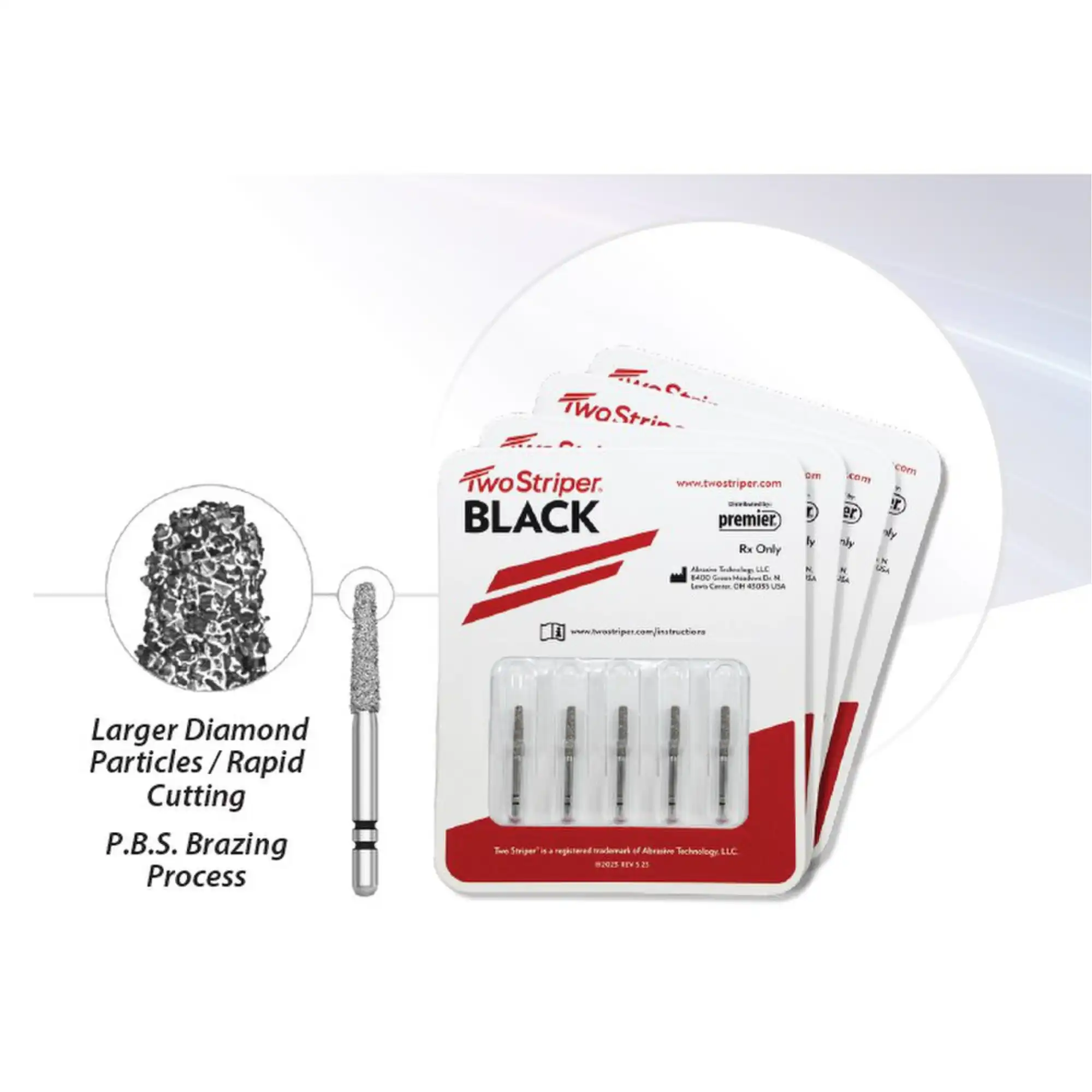 Two Striper Diamond Burs, FG, 790.8SC, 2.6mm, Super Coarse, 5/Pk, 2015712