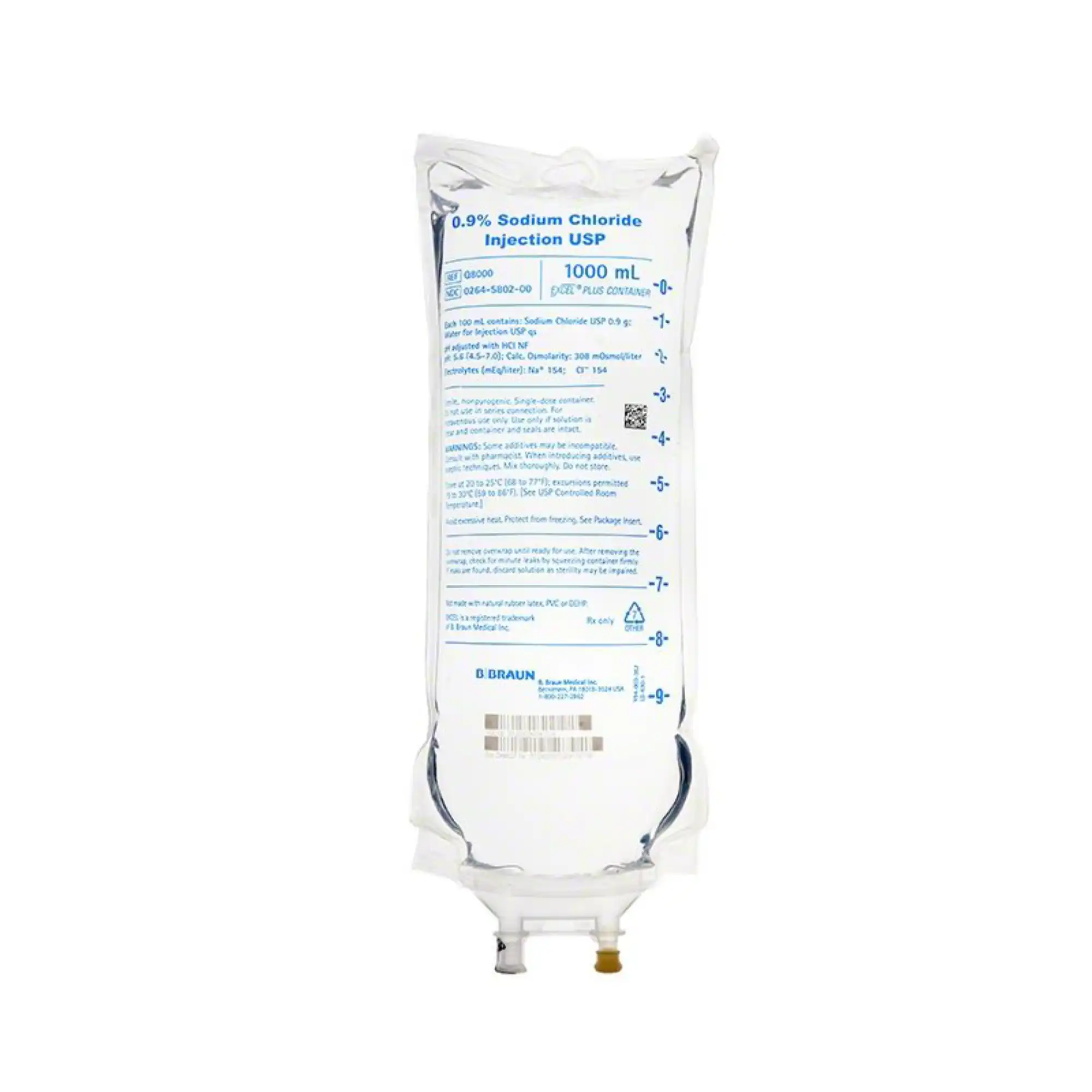 B. Braun 0.9% Sodium Chloride Injection USP, 1000 mL EXCEL Plus Bag, Q8000