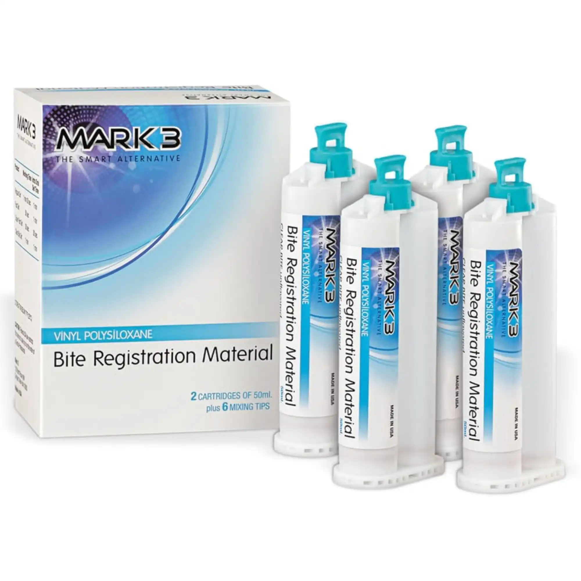 Mark3 Bite Registration Material, Vinyl Polysiloxane, Super Fast Set, 4 x 50 ml Cartridges, 0220-4
