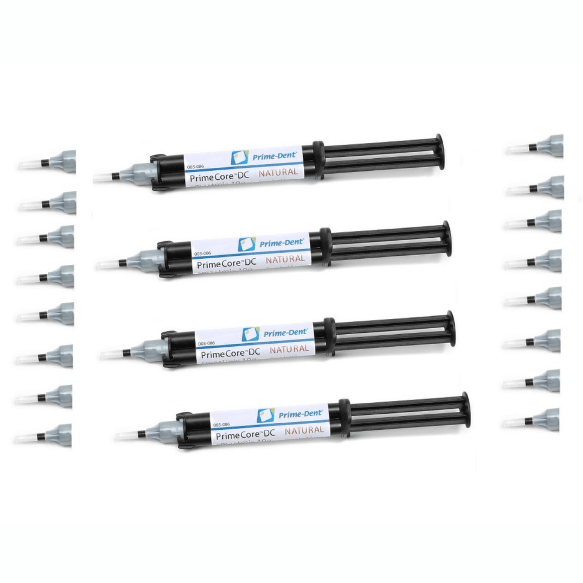 Prime Dental Dual Cure Core Build-Up Material Kit, 4 x 10 g Automix Syringes with 20 Tips
